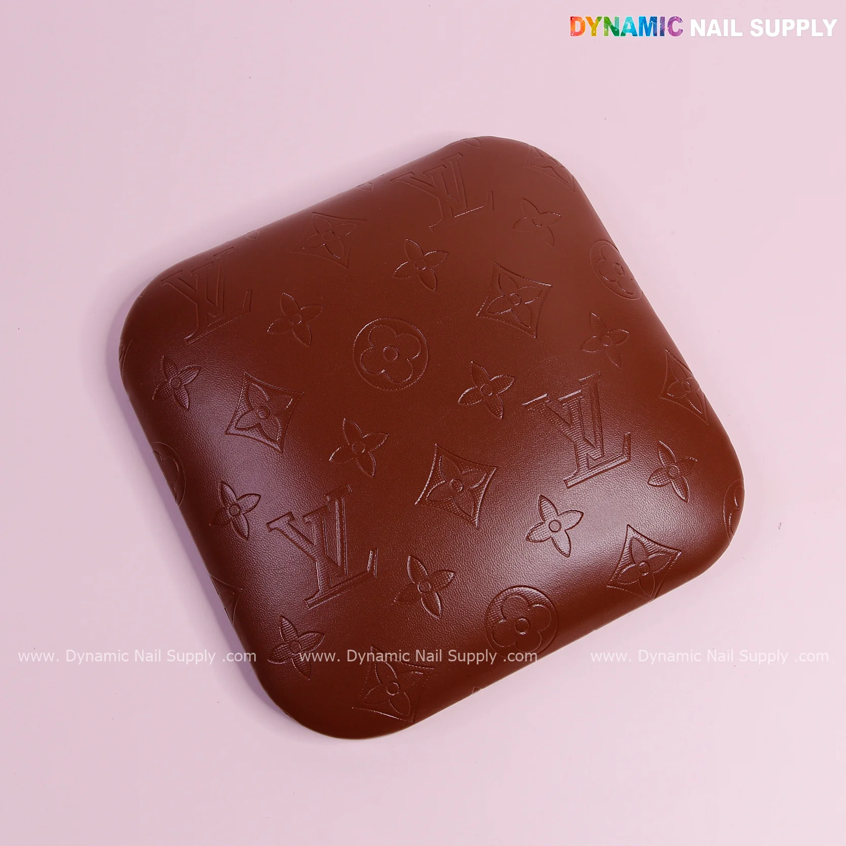 (Chocolate LV Engraved - smooth logo) Elbow Pillow Pad for Nail Tech : Soft Pu Leather, Supportive, Built for Long Hours Usage - Image 2