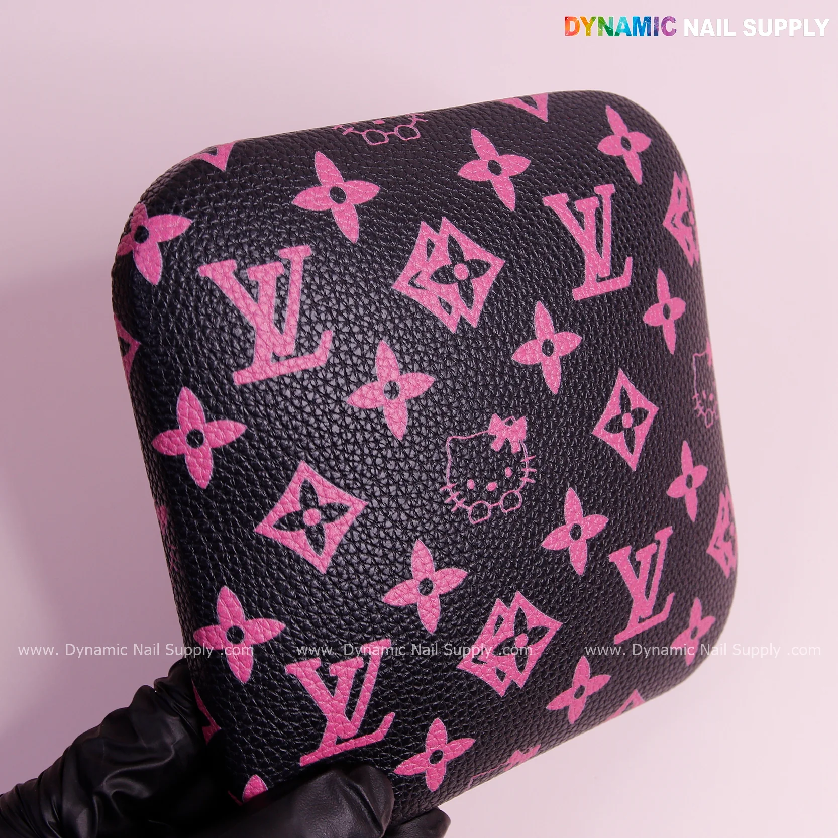 (Black Pink LV Kitty Grain) Leather Elbow Cushion Pad Arm Rest Support for Manicure Nail Desk - Image 2