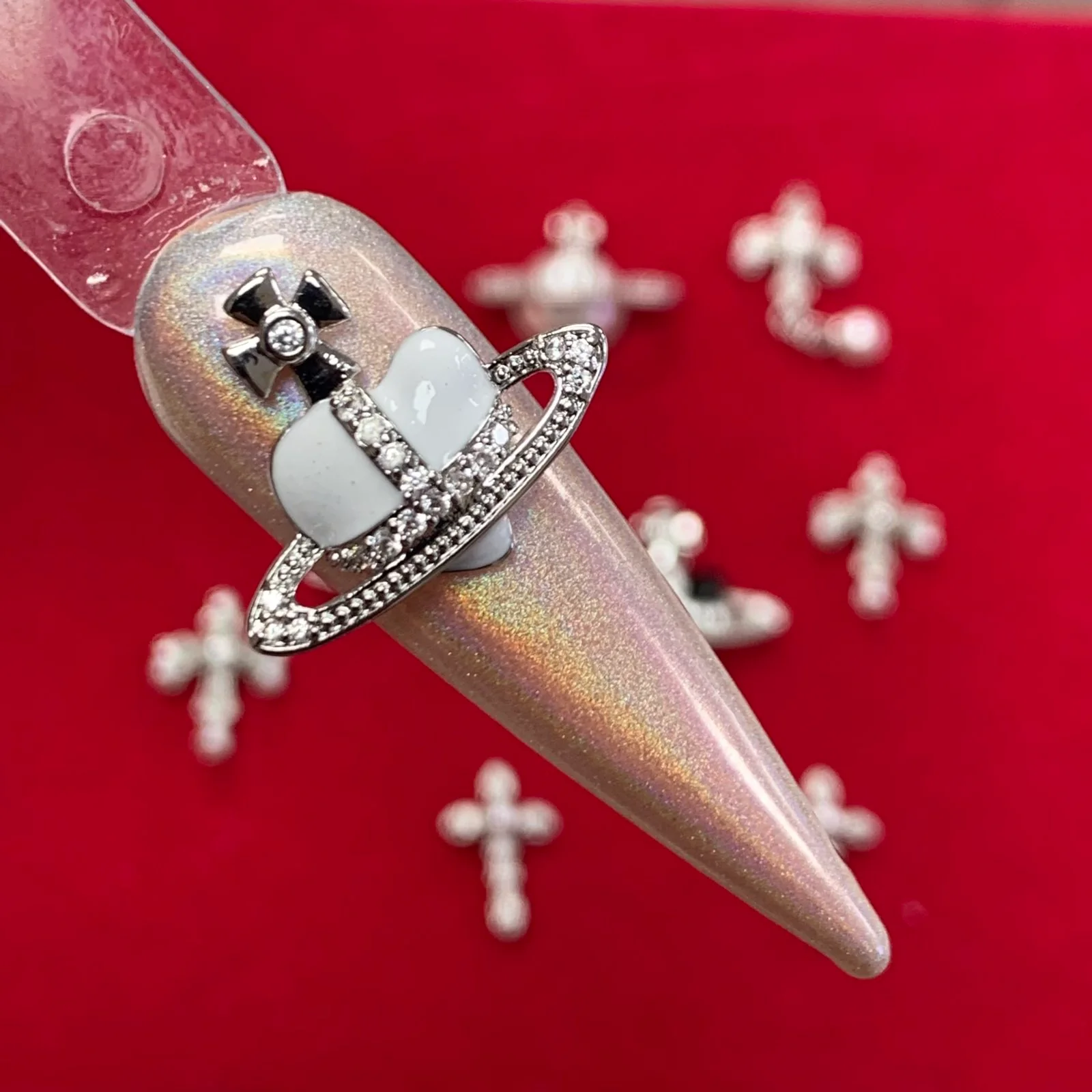 10 pcs Silver Cross Crucifix Space Planet Charms for Nails art designer - Image 2