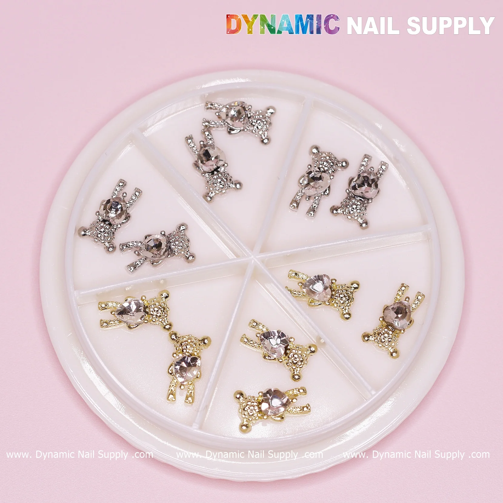 12 pcs gold and silver Bear Charm (Hugging) Heart shape Rhinestones (Engraved)