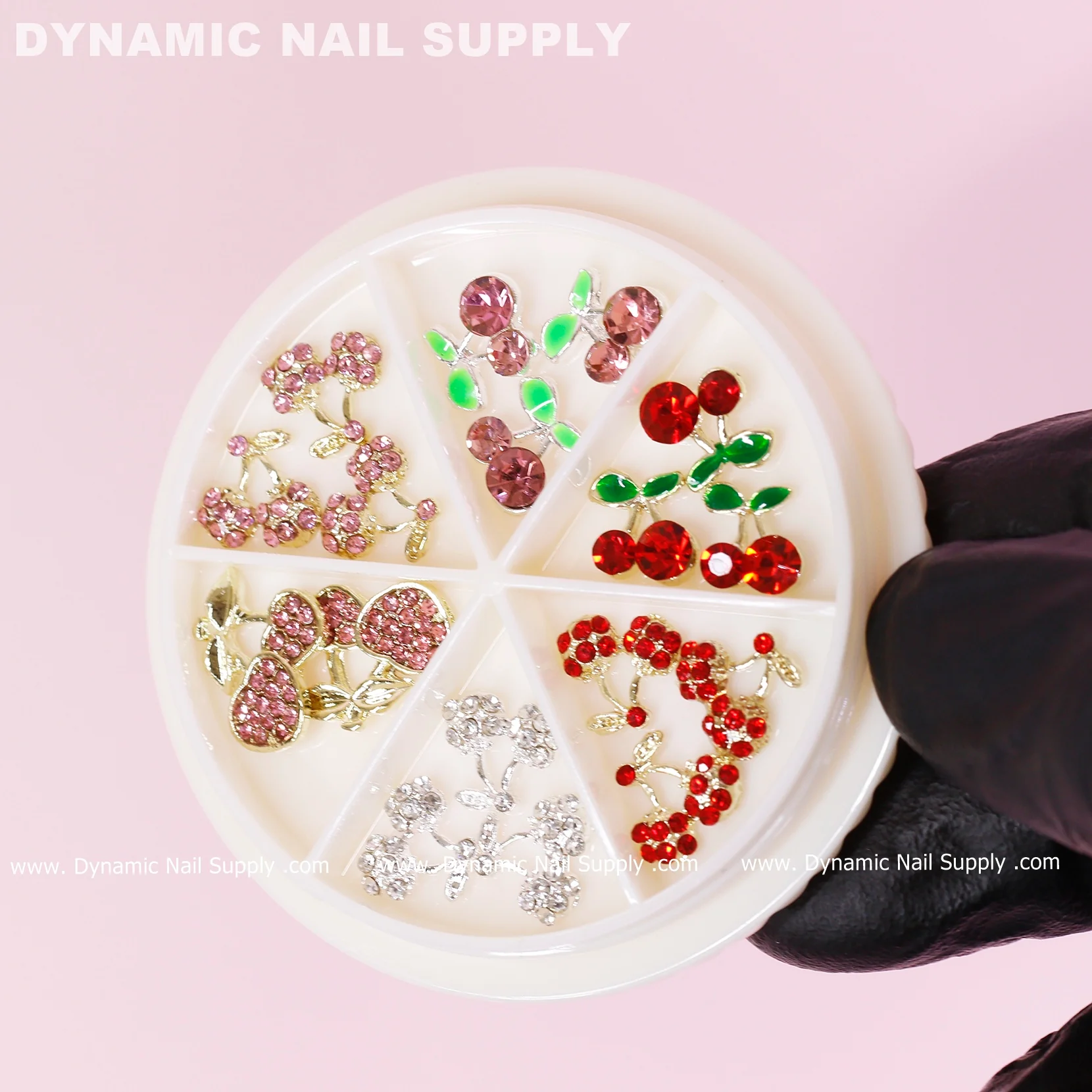 17 pcs Mixed Colors Cherry Nail Charms (Rhinestones Engraved, Red, Pink, Silver) - Image 3