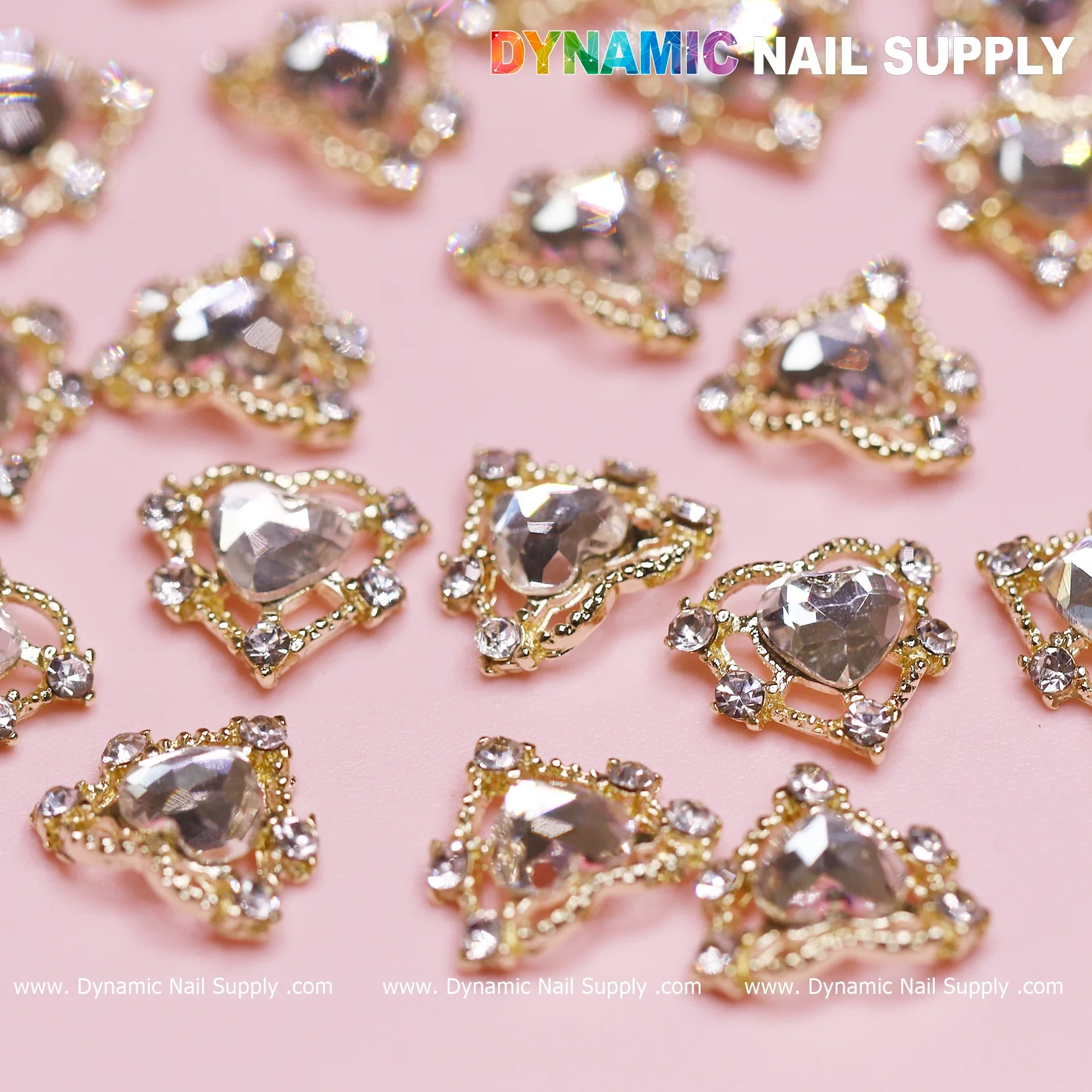 20 pcs Luxury Heart Charm for Valentine Nails Design (Rhinestones Border Edge, Gold) - Image 2