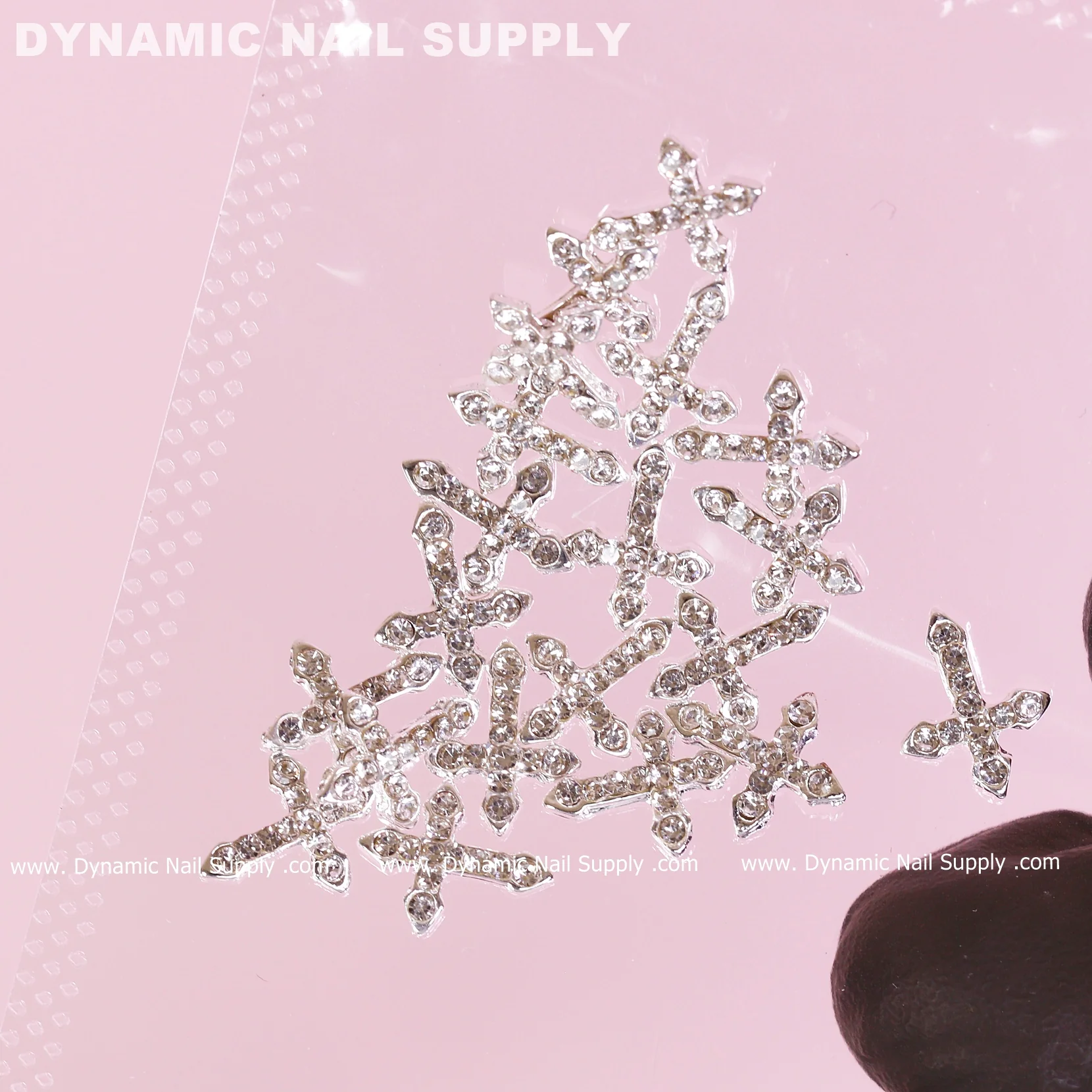 20 pcs Platinum Silver Crosses Charm (small with rhinestones) for Nails Art Design - Image 10