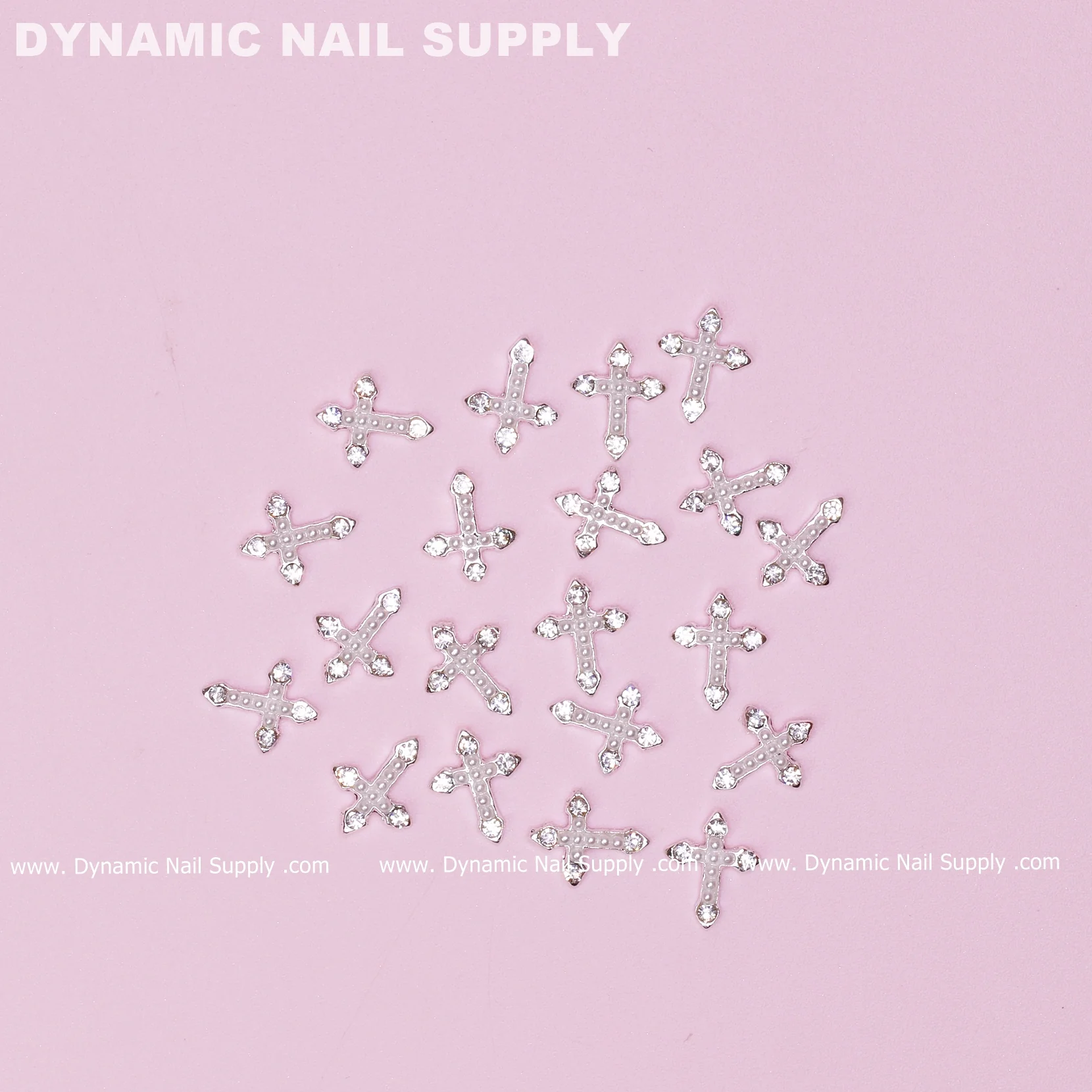 20 pcs Silver Crosses (with white Pearls engraved) for Nails Art Design - Image 7