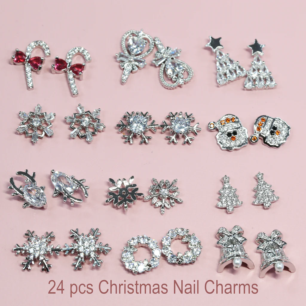 24 pcs Silver Platinum Christmas Nail design Charms (Snowflakes,Bell, Star, Candy,Santa) - Image 3