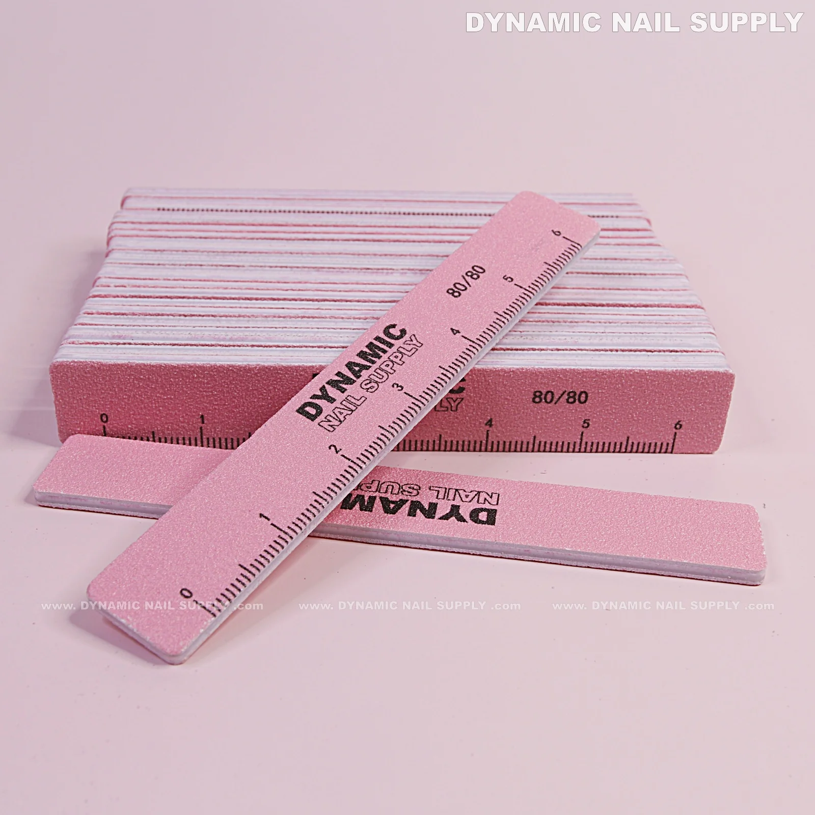 Square Nail files Grit 80/80 Coarse - Pack 25 - Pink - Double-side with Emery board