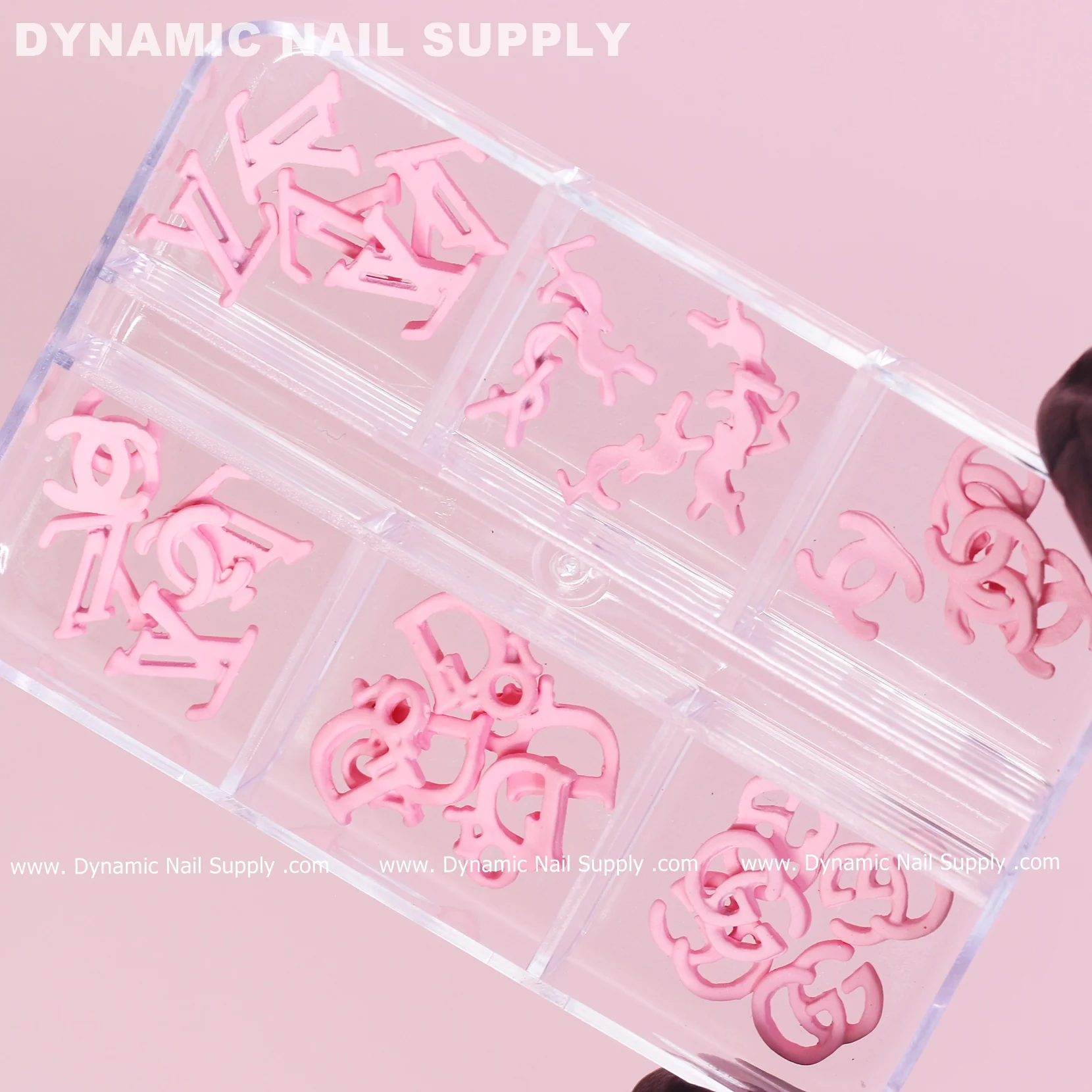 30 pcs Pink Multi-shapes Resin Brand Name Charms for Nails Art Design - Image 2