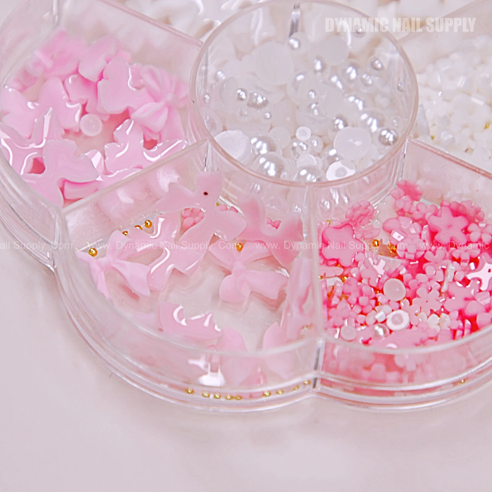 3D Flower White Pink Resin Bow Pearl Gold Bead Nail Charm Set Colorful Gems Decorations - Image 2