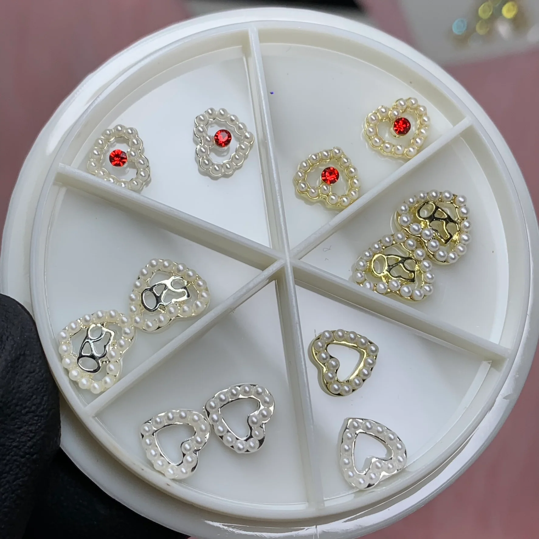 3D Pearl-edge Heart shape Charms for Valentines nails art design - Image 5