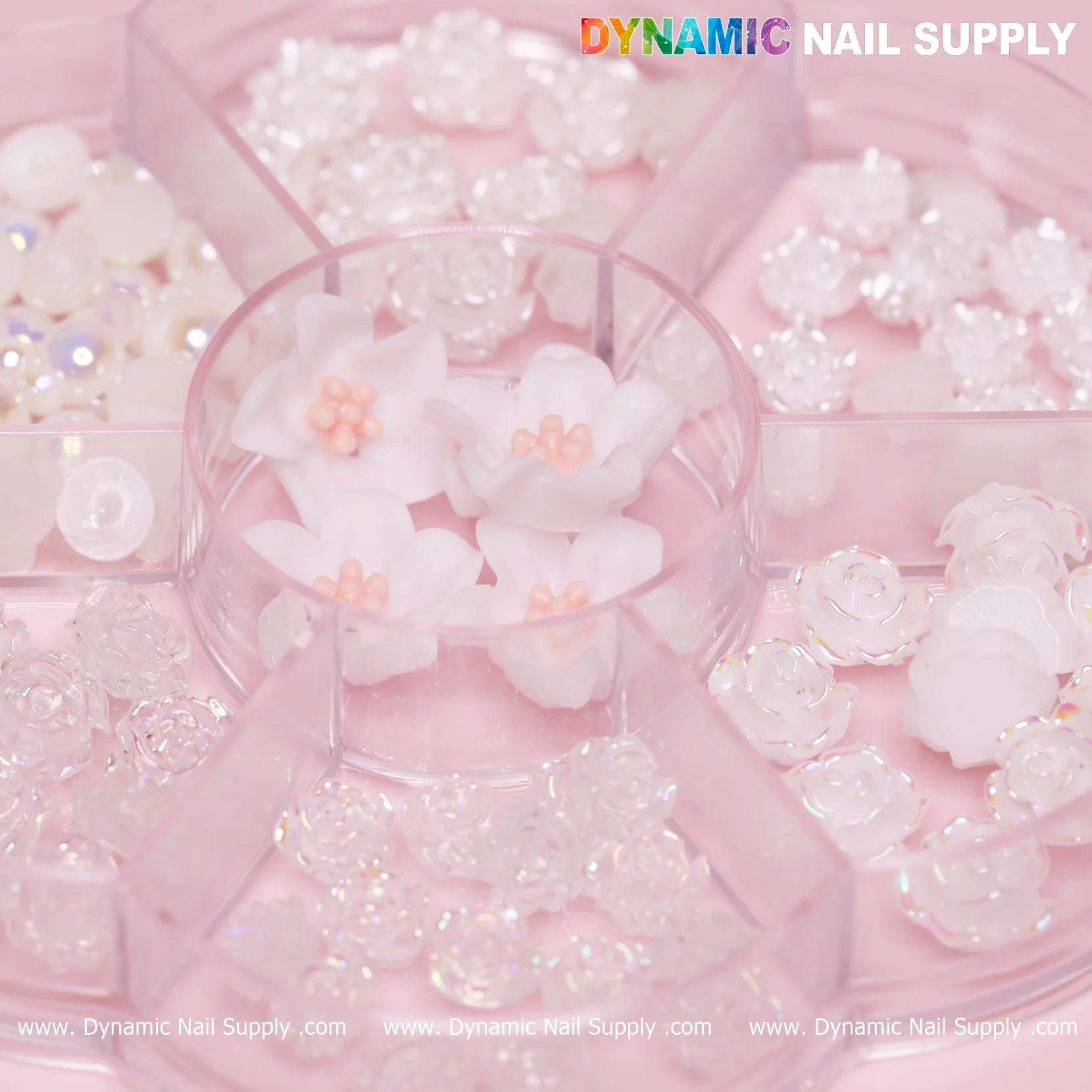 60 pcs White Iridescent Roses Charm with Pearls and Daisy Accessories for Nails Art Design - Image 6