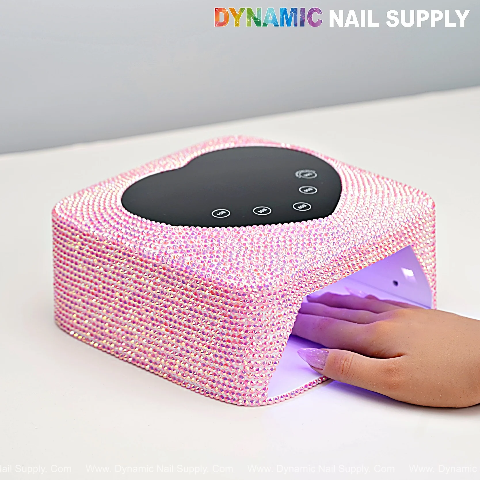 [Pink Big Rhinestone] UV/ LED Cordless 72W Rechargeable Lamp with Heart Shape Display - Auto Sensor with 5 Timer Settings - Image 2
