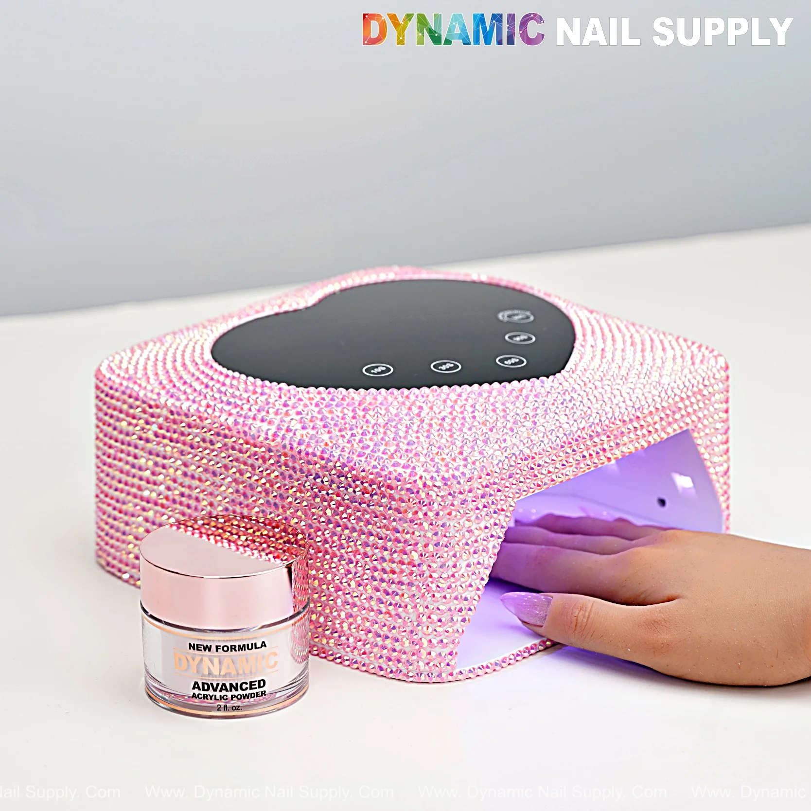 [Pink Big Rhinestone] UV/ LED Cordless 72W Rechargeable Lamp with Heart Shape Display - Auto Sensor with 5 Timer Settings - Image 3