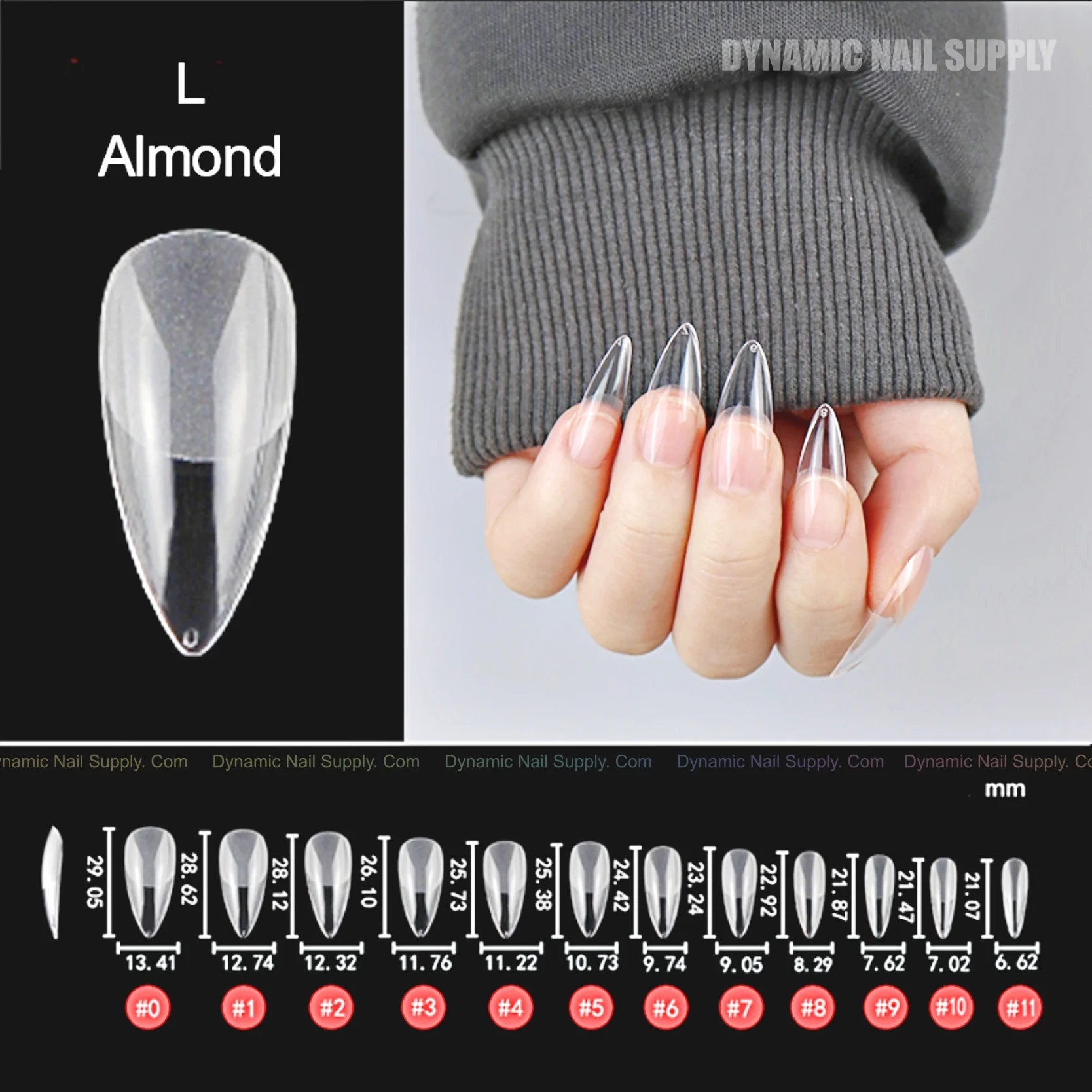[Almond L] Full Cover Tips - Pre-buffed Matte - Soft Gel X tips - 600 pcs - Short Length - 10 sizes