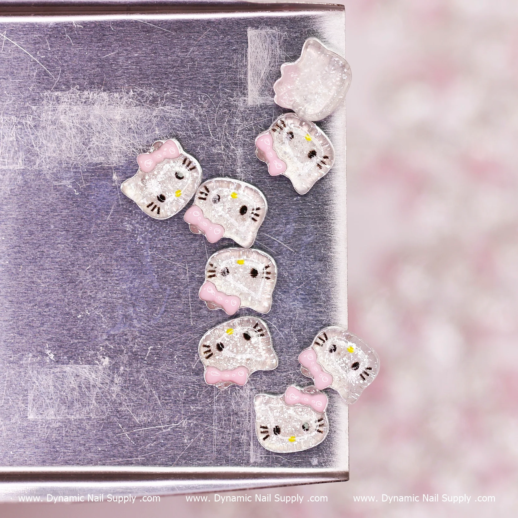 (Clear & Pink) 100 pcs Cute Resin Hell0 Kitty Design Nail Charms - Image 2