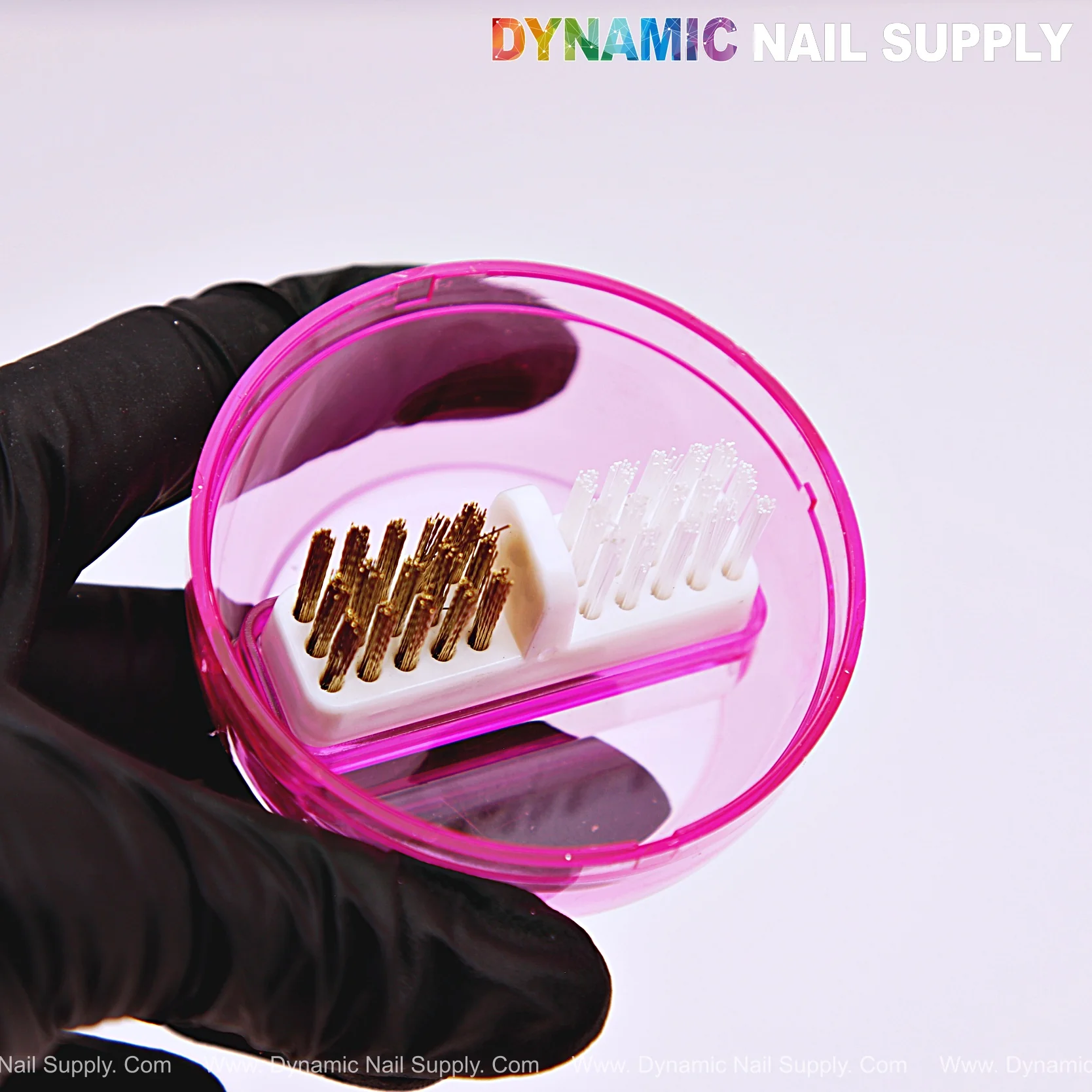 Clear Pink Drill Bit Cleaner Tool Case with Steel & Nylon Wire Brush for Cleaning Tungsten Carbide Ceramic Nail Drill Bits - Image 3