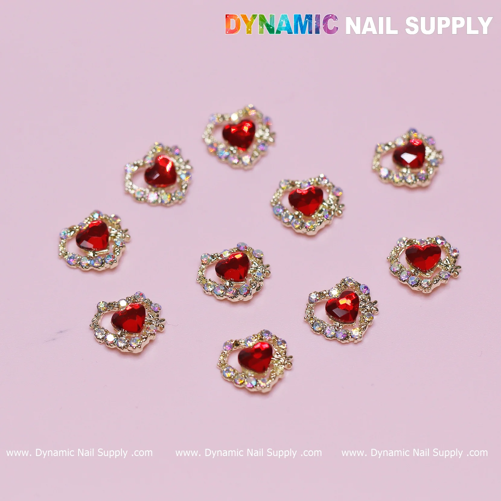 10 pcs 3D Red Ruby Heart rhinestone Charm for Nails Art Design (Red stones + Golden claws base) - Image 5