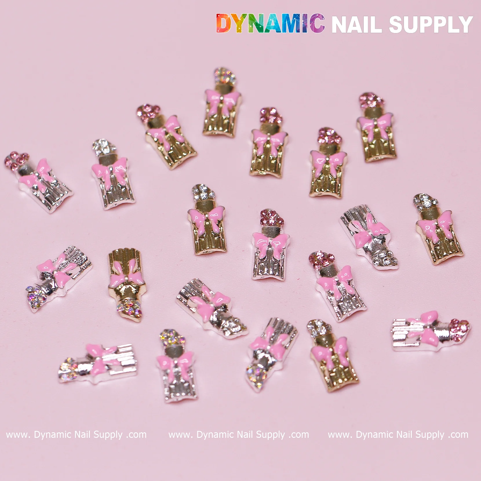 20 pcs Lipstick Charms with Pink Bows for Valentines Nail Art Design