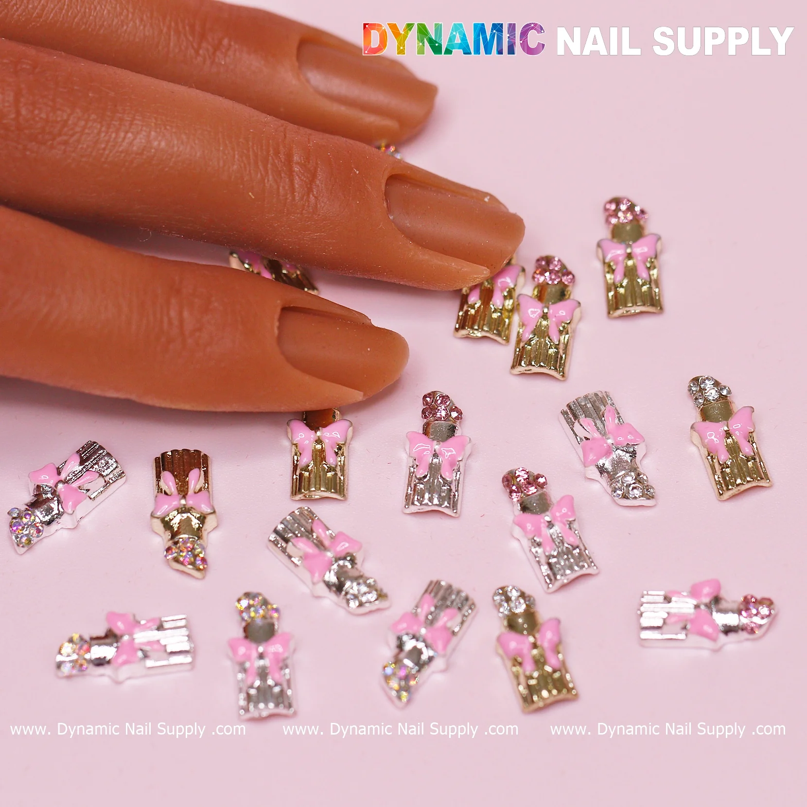 20 pcs Lipstick Charms with Pink Bows for Valentines Nail Art Design - Image 2