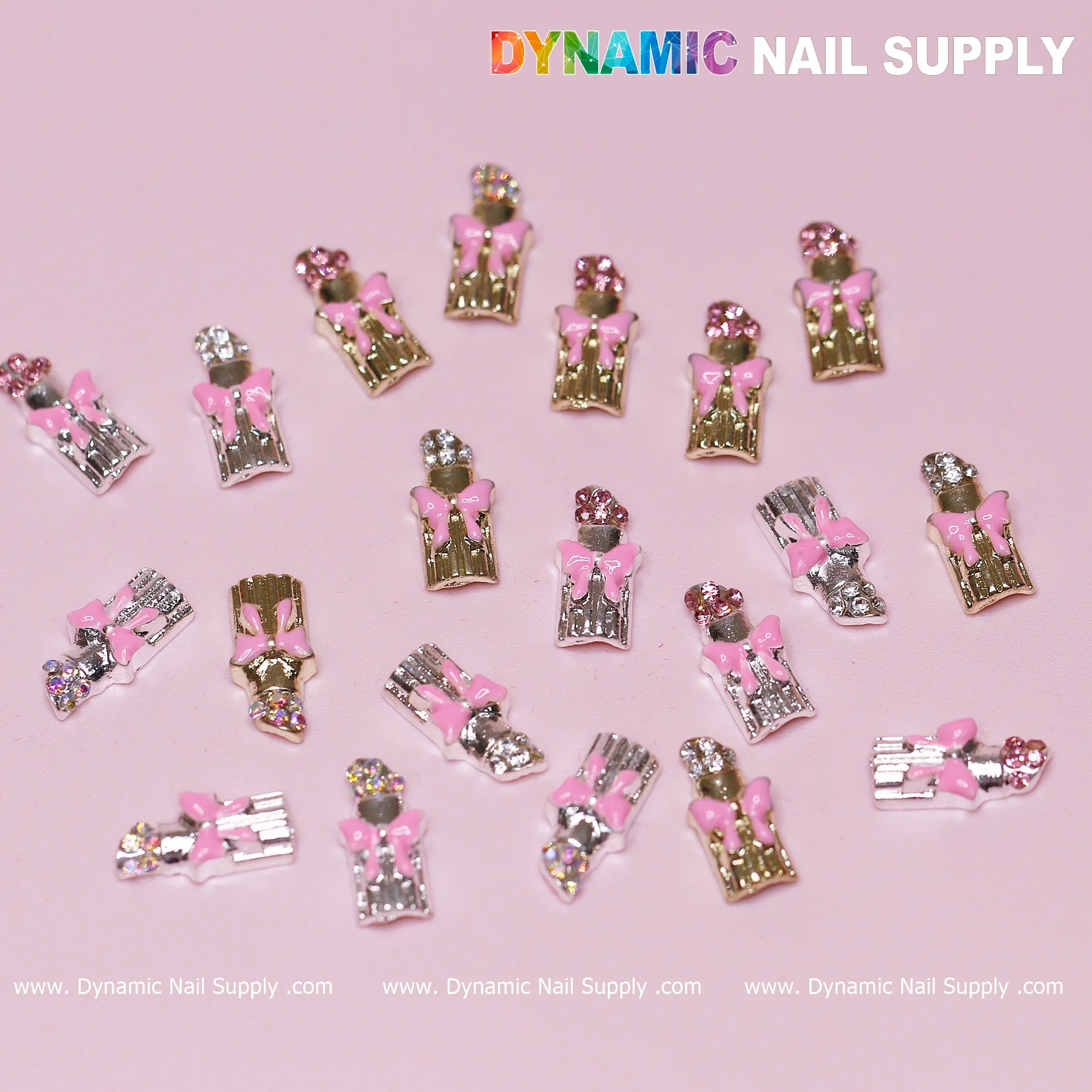 20 pcs Lipstick Charms with Pink Bows for Valentines Nail Art Design - Image 3