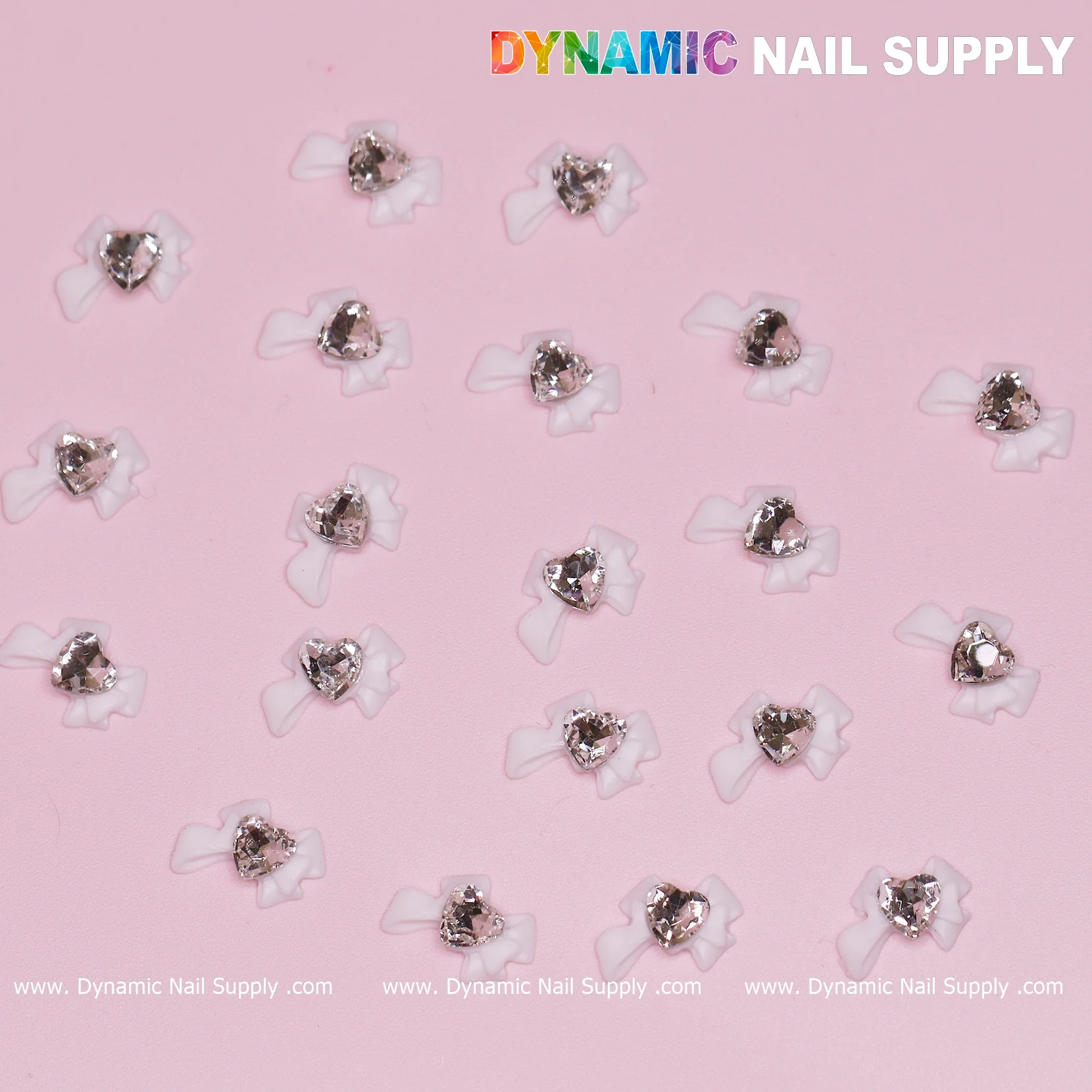 20 pcs Luxury White Bow Charms with crystal heart shape stones For Nail Art Designs - Image 4