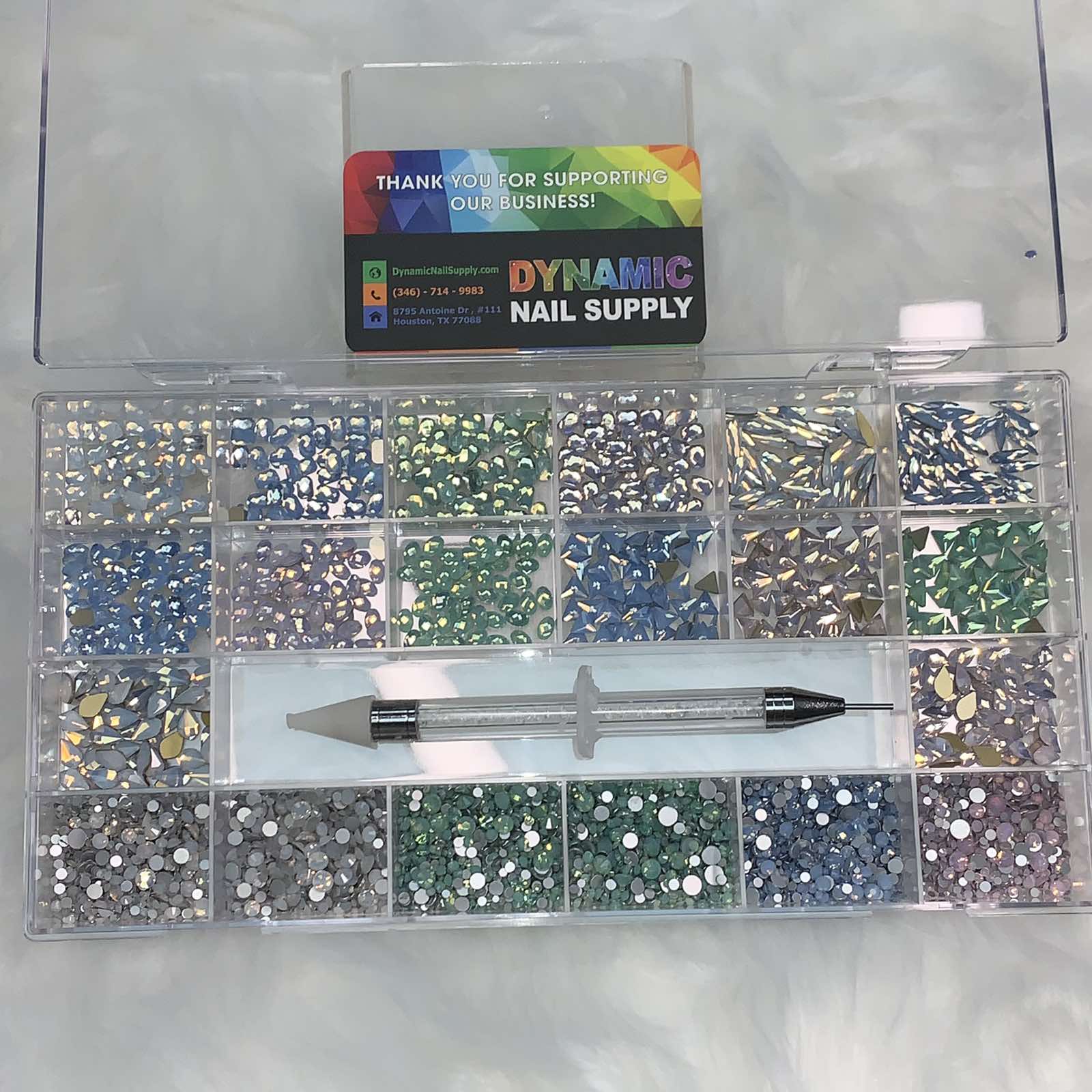 [OPAL IRIDESCENT MULTI COLOR] Rhinestones set - 20 cells - 14 big shapes and 6 round shapes
