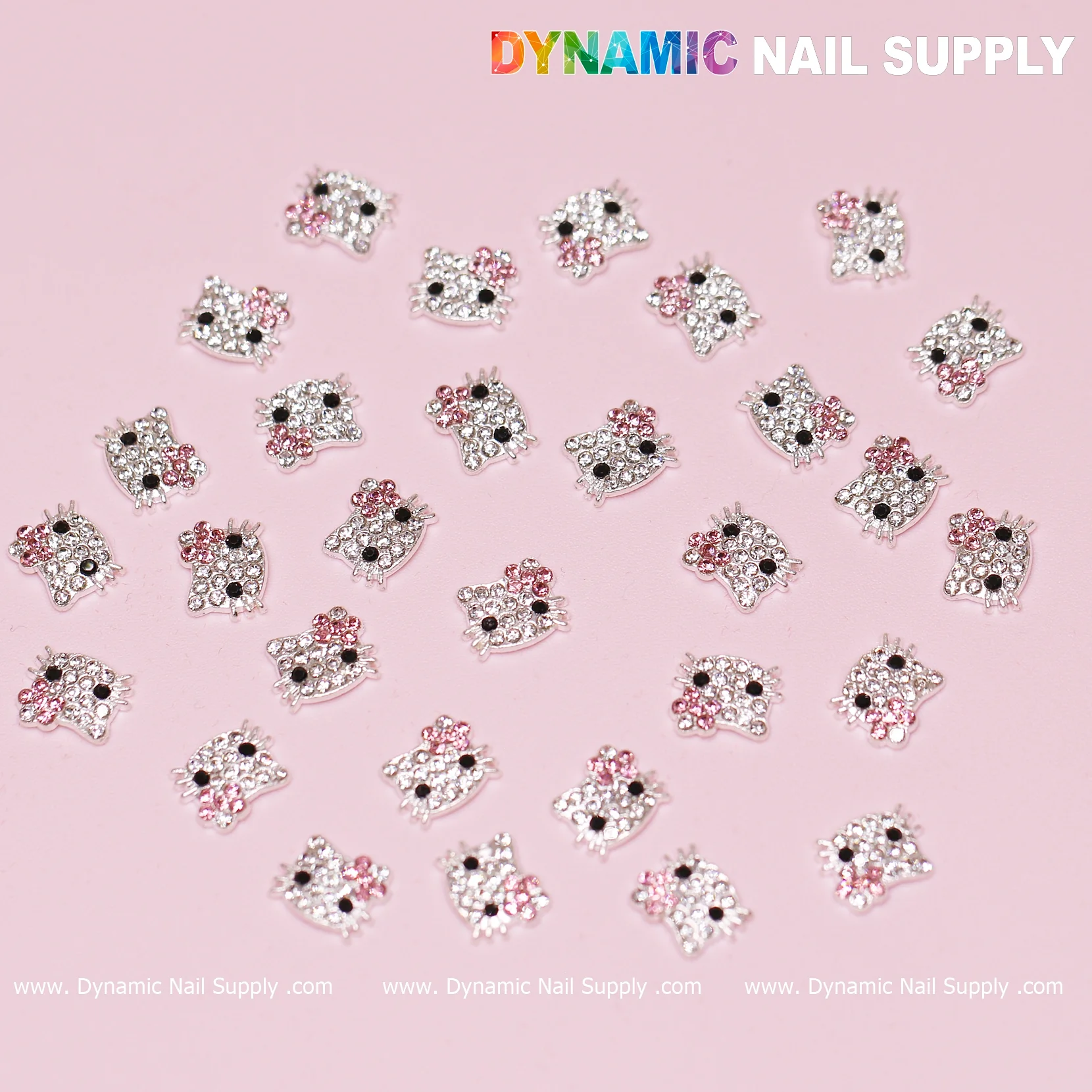 High-quality 30 pcs Pink Metal Hello Kitty Design Nail Charms  (zircon alloy charm)