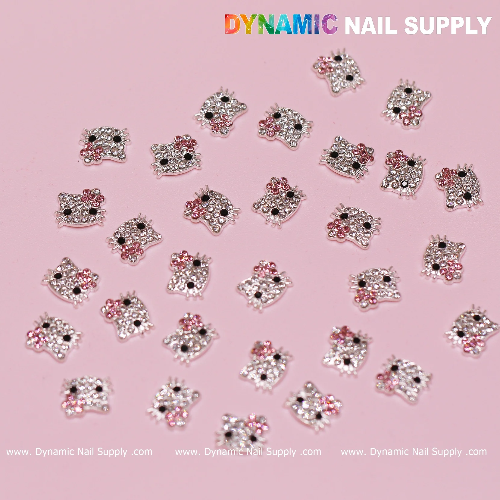 High-quality 30 pcs Pink Metal Hello Kitty Design Nail Charms  (zircon alloy charm) - Image 4