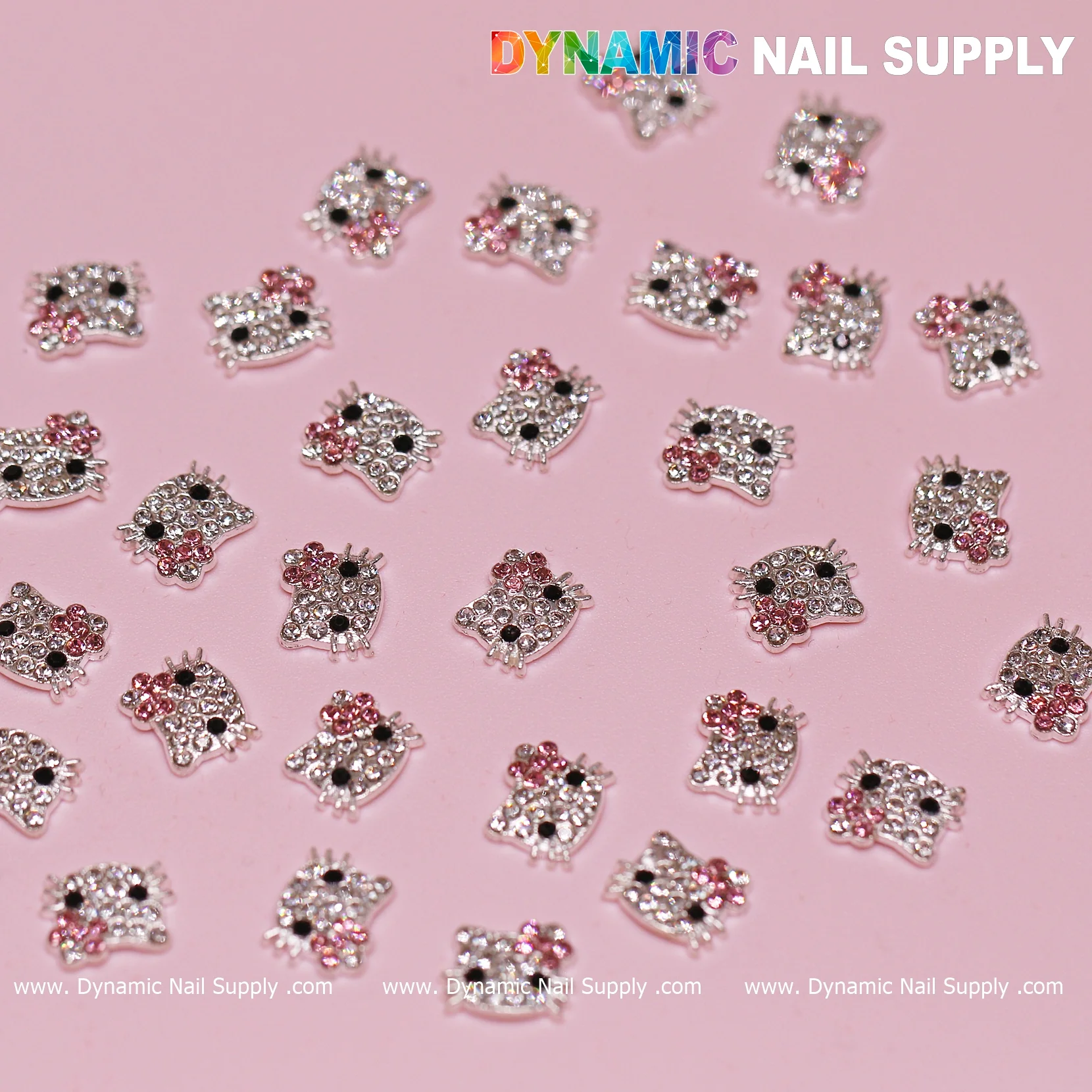 High-quality 30 pcs Pink Metal Hello Kitty Design Nail Charms  (zircon alloy charm) - Image 5