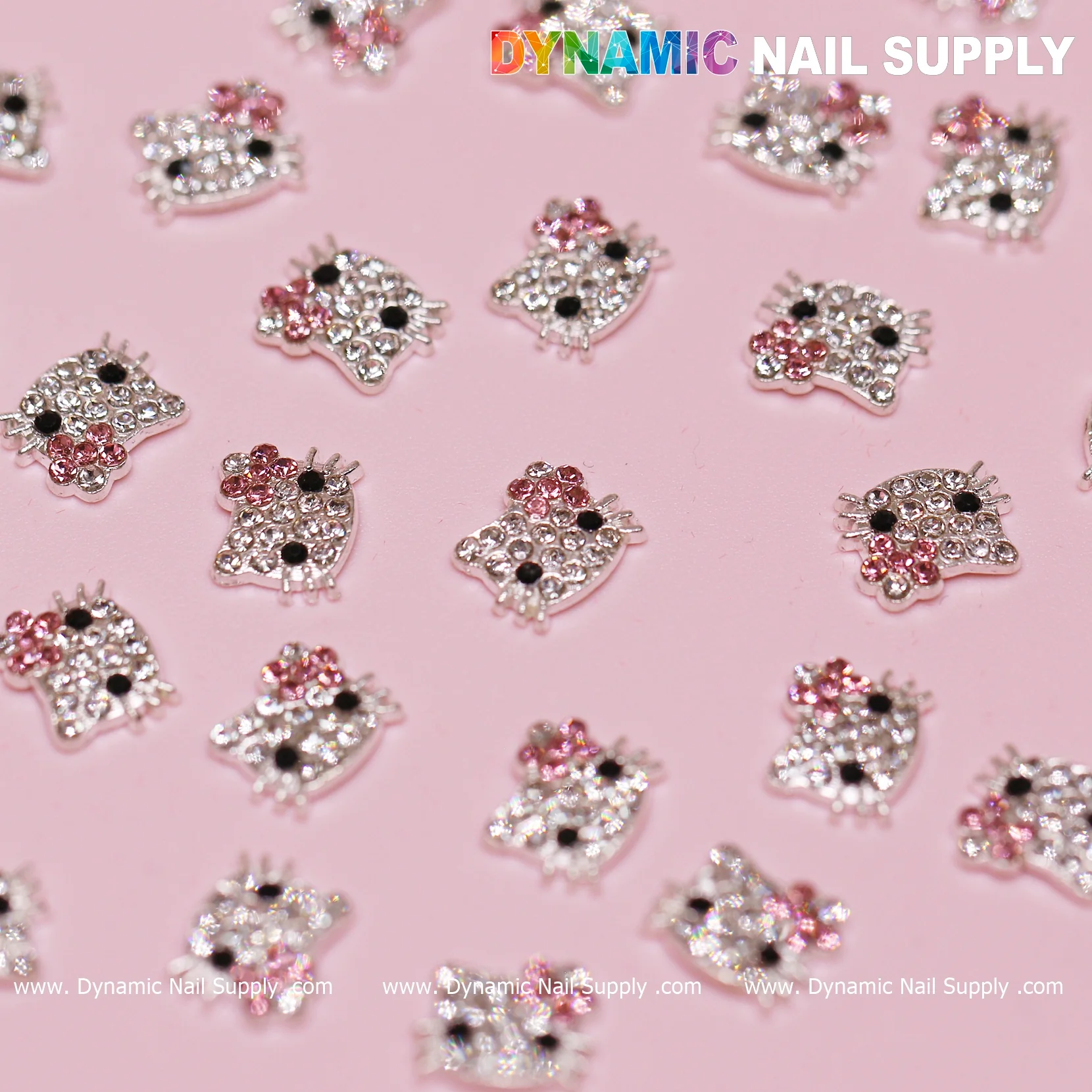 High-quality 30 pcs Pink Metal Hello Kitty Design Nail Charms  (zircon alloy charm) - Image 7