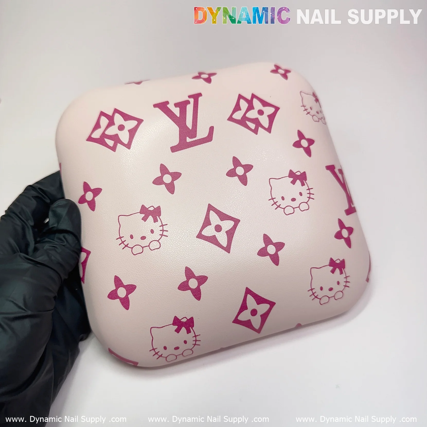 (Creamy Pink LV Kitty Smooth) Leather Elbow Cushion Pad Arm Rest Support for Manicure Nail Desk - Image 4