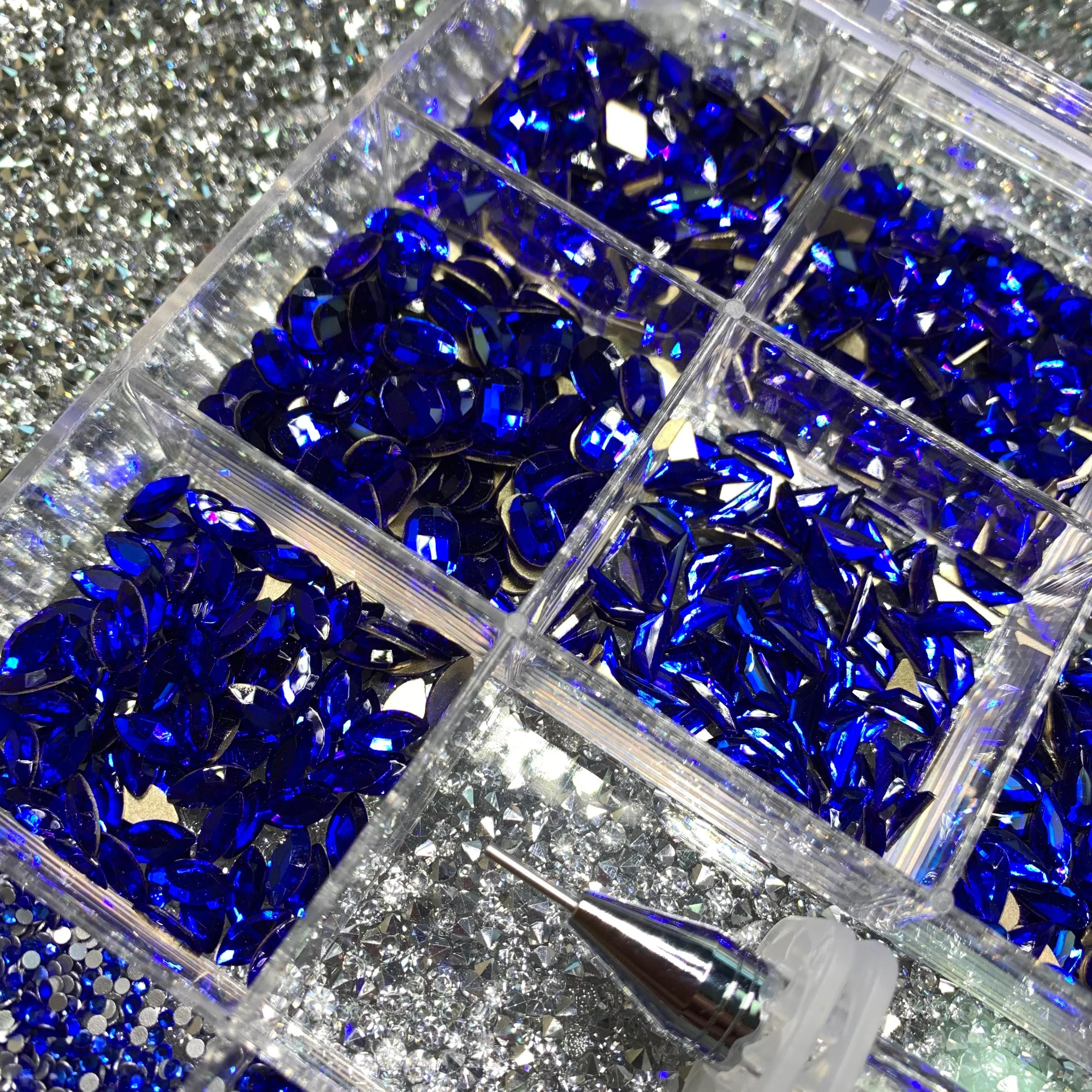 Flash DEAL - ROYAL BLUE Crystal Rhinestone Set - Multi Shape Rhinestones - 20 different shapes - 1400pcs big shape rhinestones with 6000pcs round shape rhinestones for nails art design - Image 9