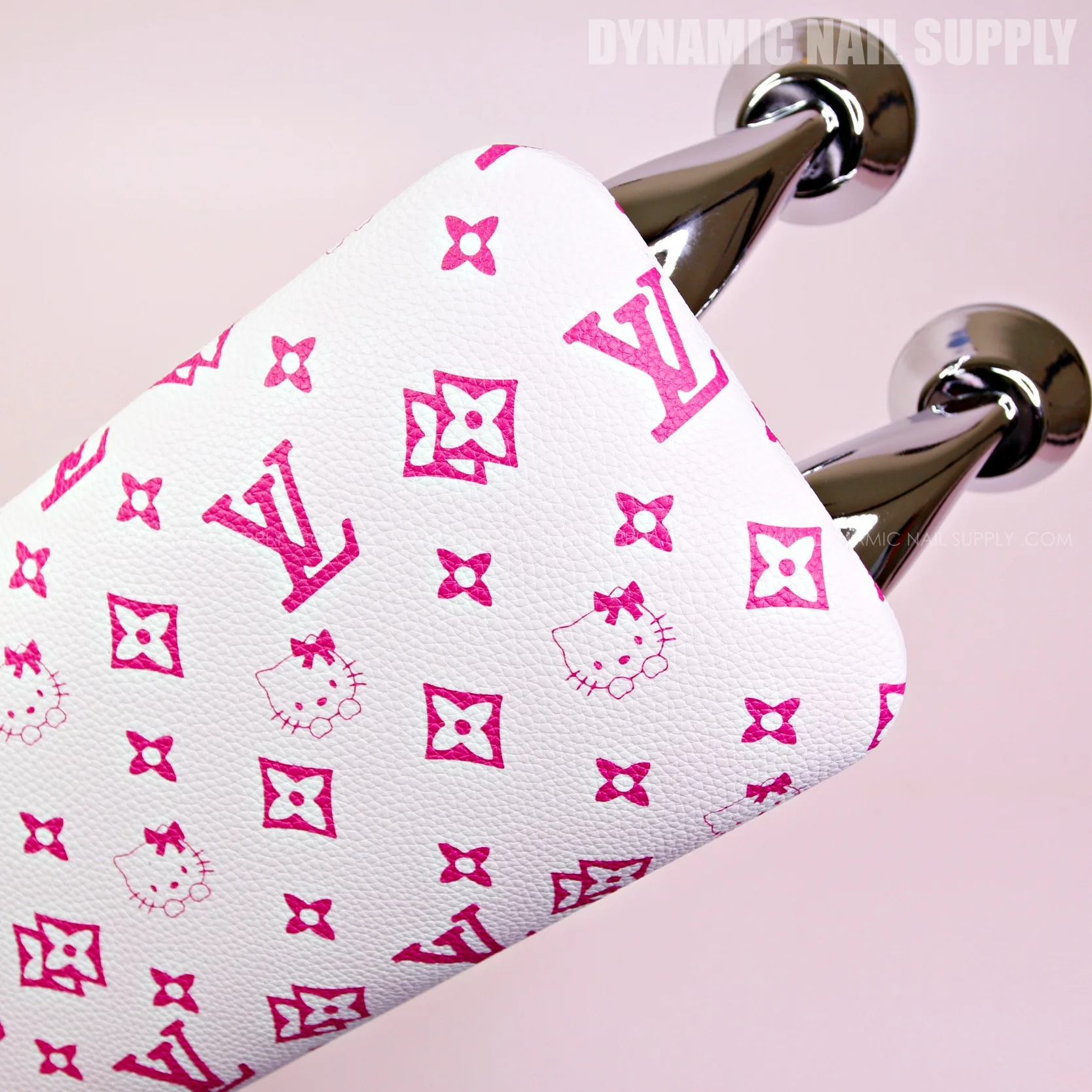 (HLA028 - Cute Pink LV/Kitty Pattern - Leather White Base) Handrest for Nail Table Pedicure Services (Reposabrazos Para Manicura) - Image 3