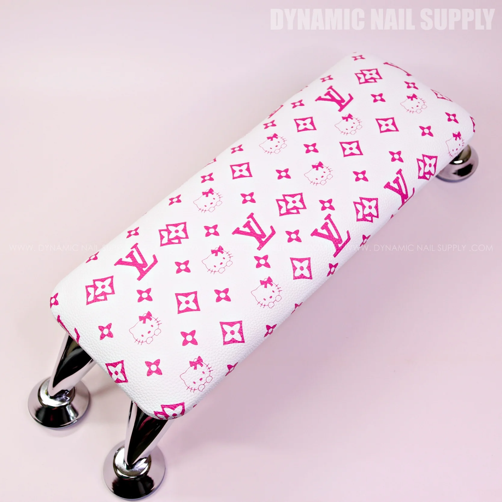(HLA028 - Cute Pink LV/Kitty Pattern - Leather White Base) Handrest for Nail Table Pedicure Services (Reposabrazos Para Manicura) - Image 5