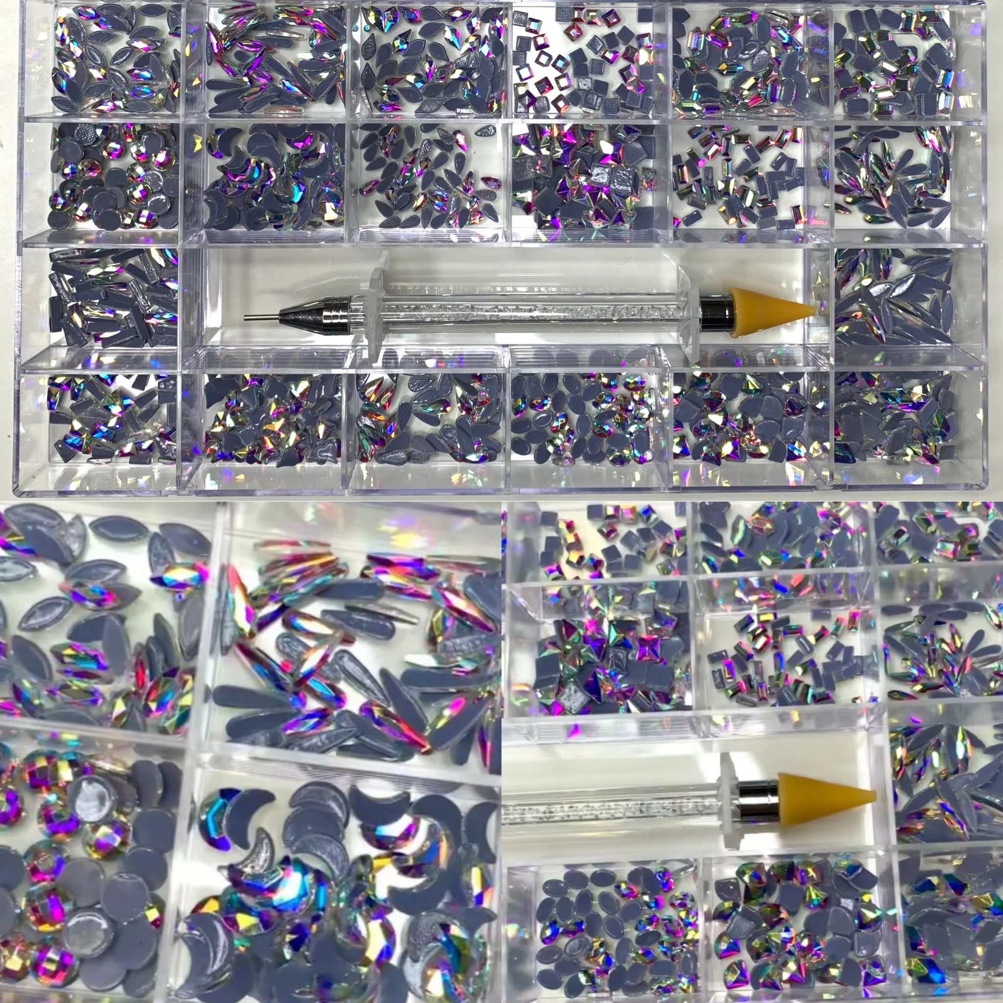 1000 pcs Iridescent AB Crystal Rhinestones - 20 Shapes x 50pcs each SKU: 1606-02 - for nails art design - Image 4