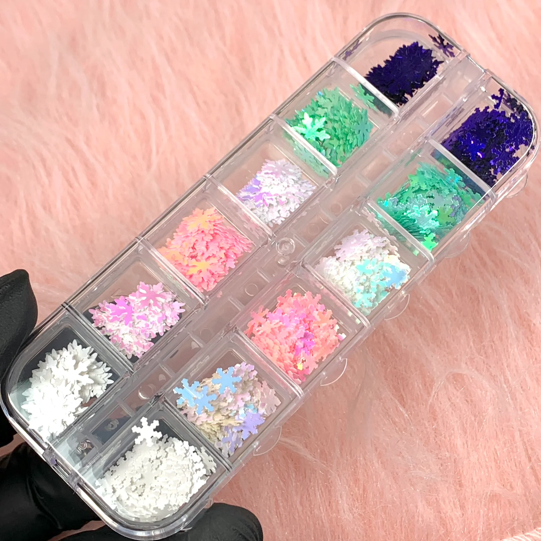 Iridescent Mixed-sizes Snowflakes Sequin Glitter for Christmas Nail Art design - Image 3