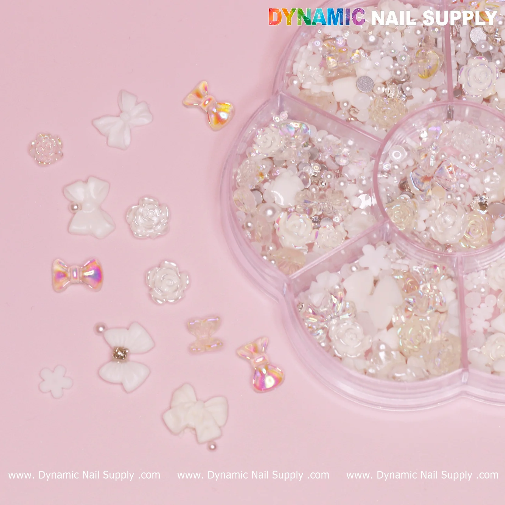 Iridescent White 3D Resin Flowers and Bows shape charms rhinestones for Spring Nails Art design - Image 13