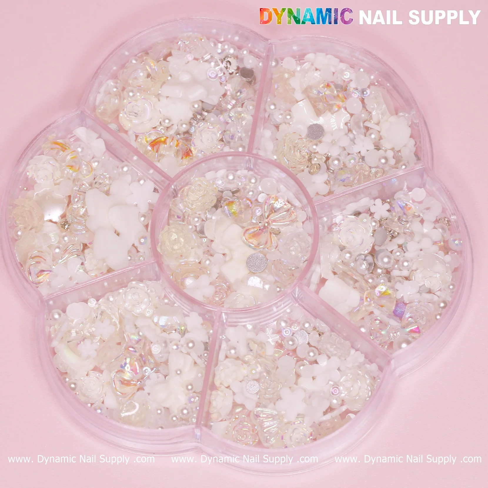 Iridescent White 3D Resin Flowers and Bows shape charms rhinestones for Spring Nails Art design - Image 2