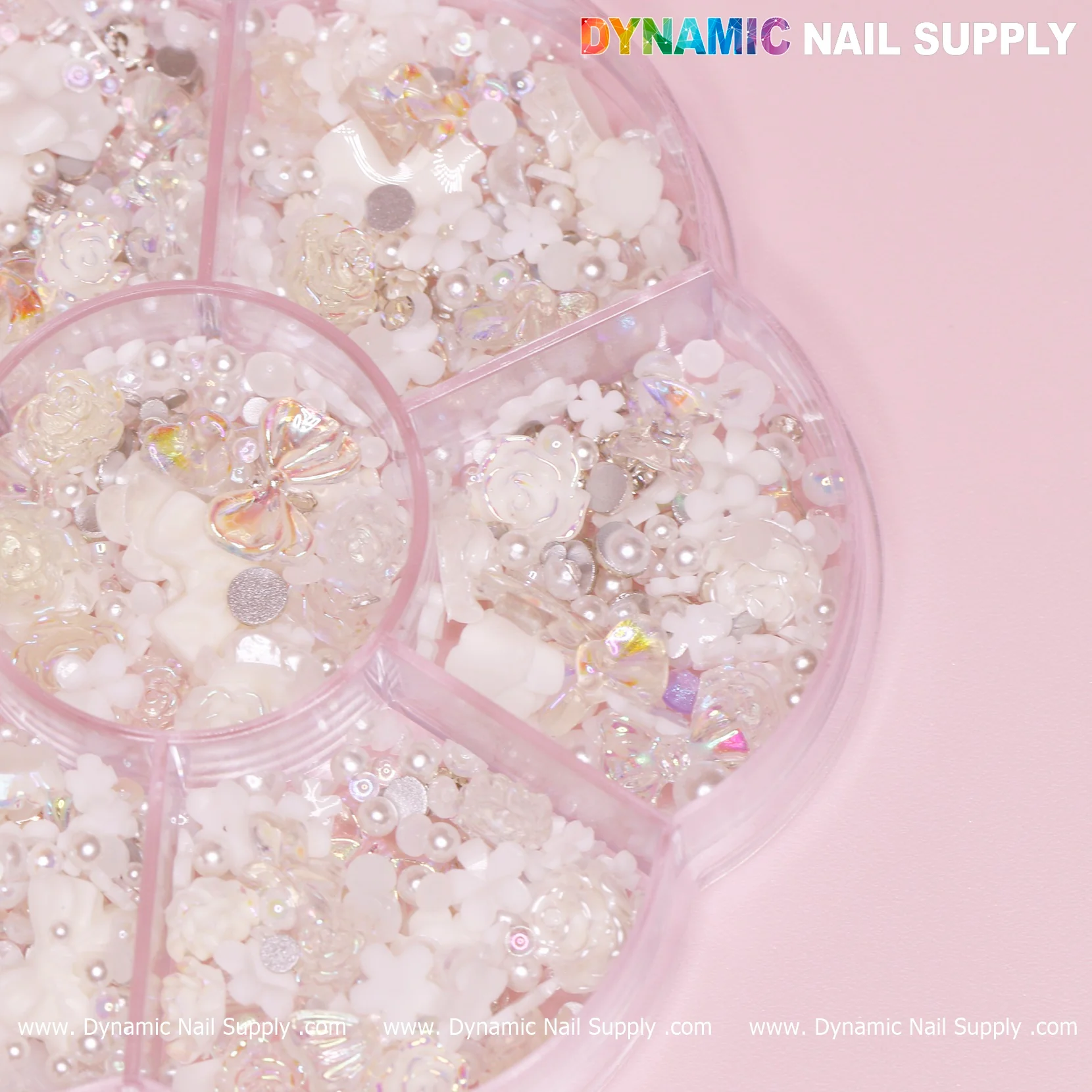 Iridescent White 3D Resin Flowers and Bows shape charms rhinestones for Spring Nails Art design - Image 3