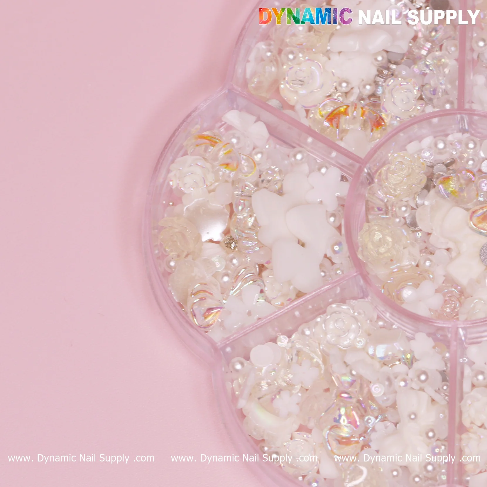 Iridescent White 3D Resin Flowers and Bows shape charms rhinestones for Spring Nails Art design - Image 4
