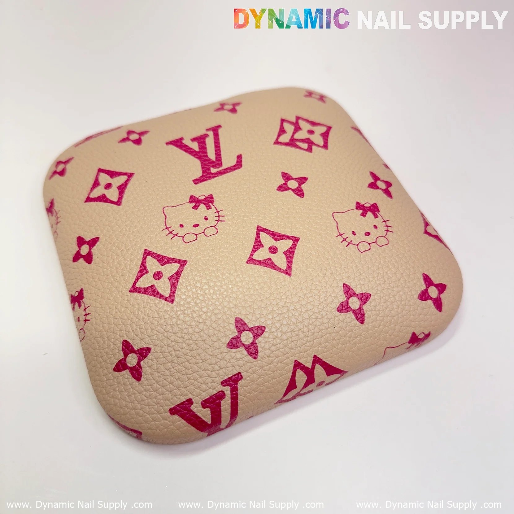 (Khaki LV Kitty Grain) Leather Elbow Cushion Pad Arm Rest Support for Manicure Nail Desk - Image 3