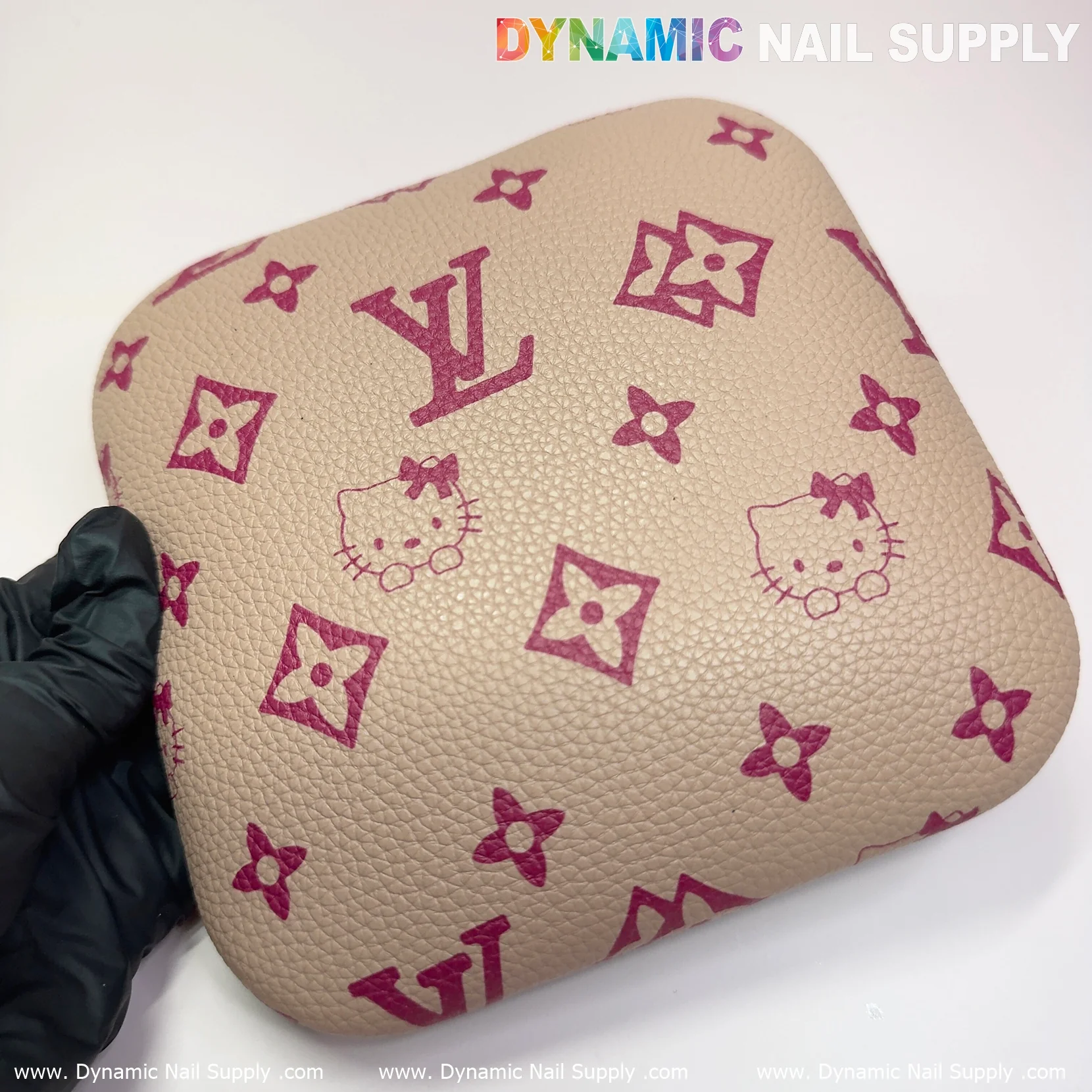 (Khaki LV Kitty Grain) Leather Elbow Cushion Pad Arm Rest Support for Manicure Nail Desk - Image 4