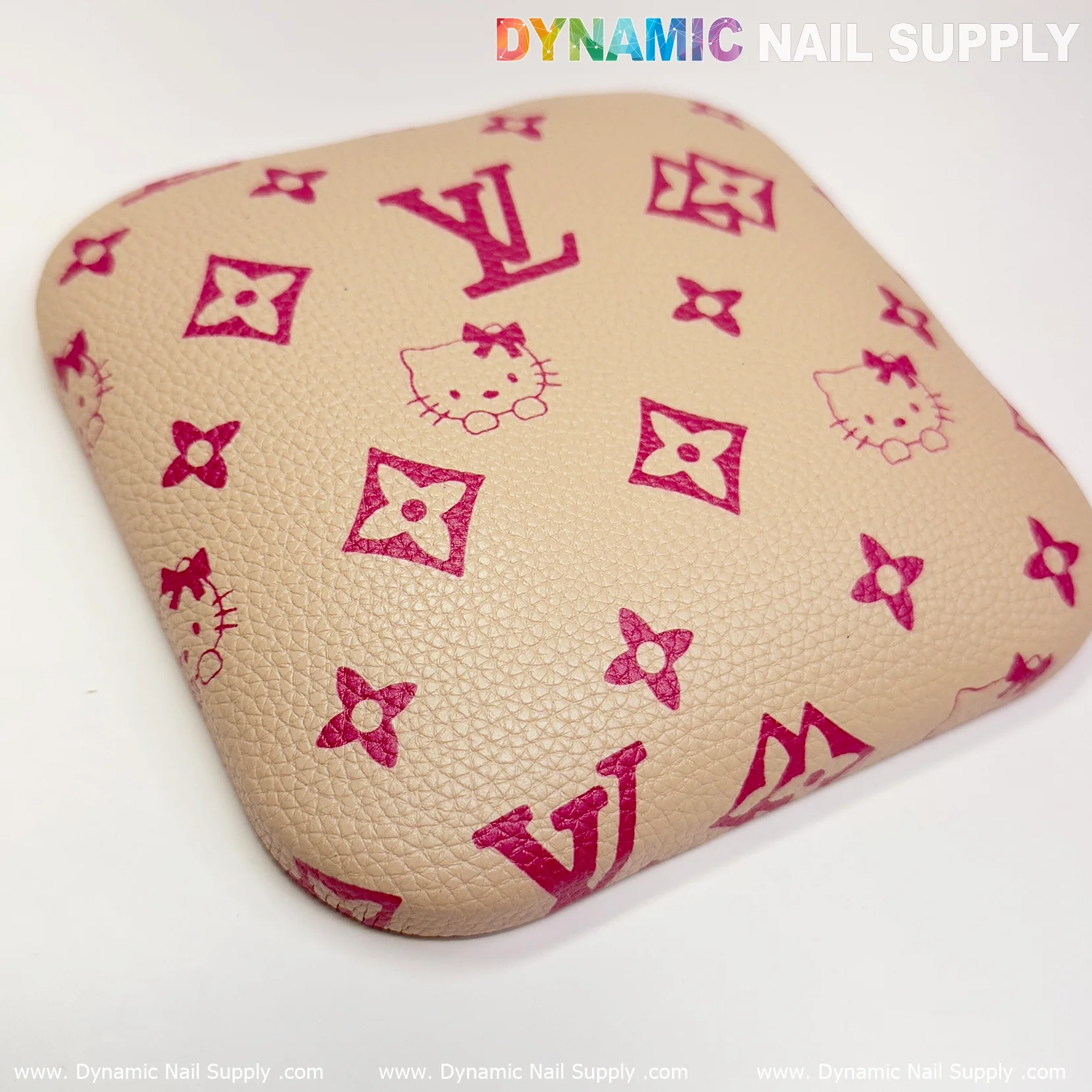 (Khaki LV Kitty Grain) Leather Elbow Cushion Pad Arm Rest Support for Manicure Nail Desk - Image 5