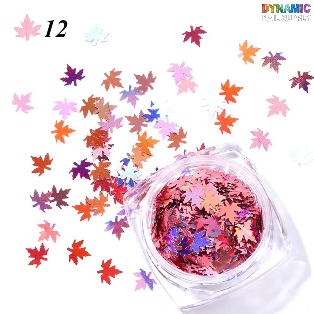 Maple Leaves glitter (Fall, Autumn)  - Set of 12 colors glitter for nails art design - Image 10