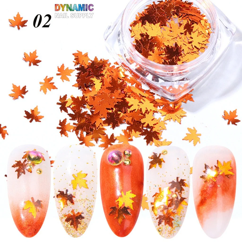 Maple Leaves glitter (Fall, Autumn)  - Set of 12 colors glitter for nails art design - Image 4