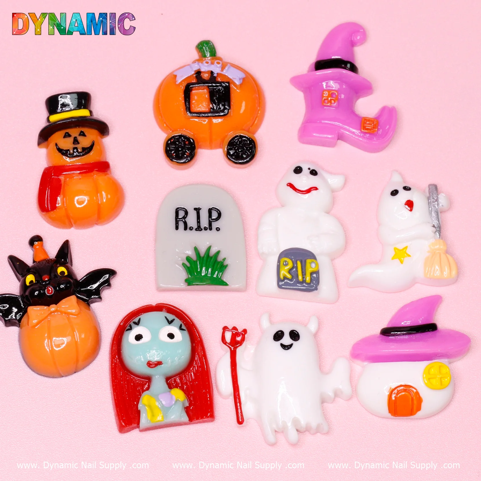 (part2) 10 pcs Cute Cartoon Halloween Design Nail Charms (Skeleton Ghost Spooky Pumpkin Bat) - Image 2