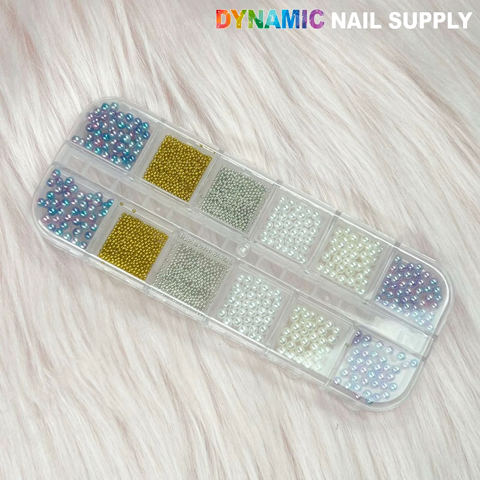 Pearls and gold and silver round sphere balls set with 12-grid case