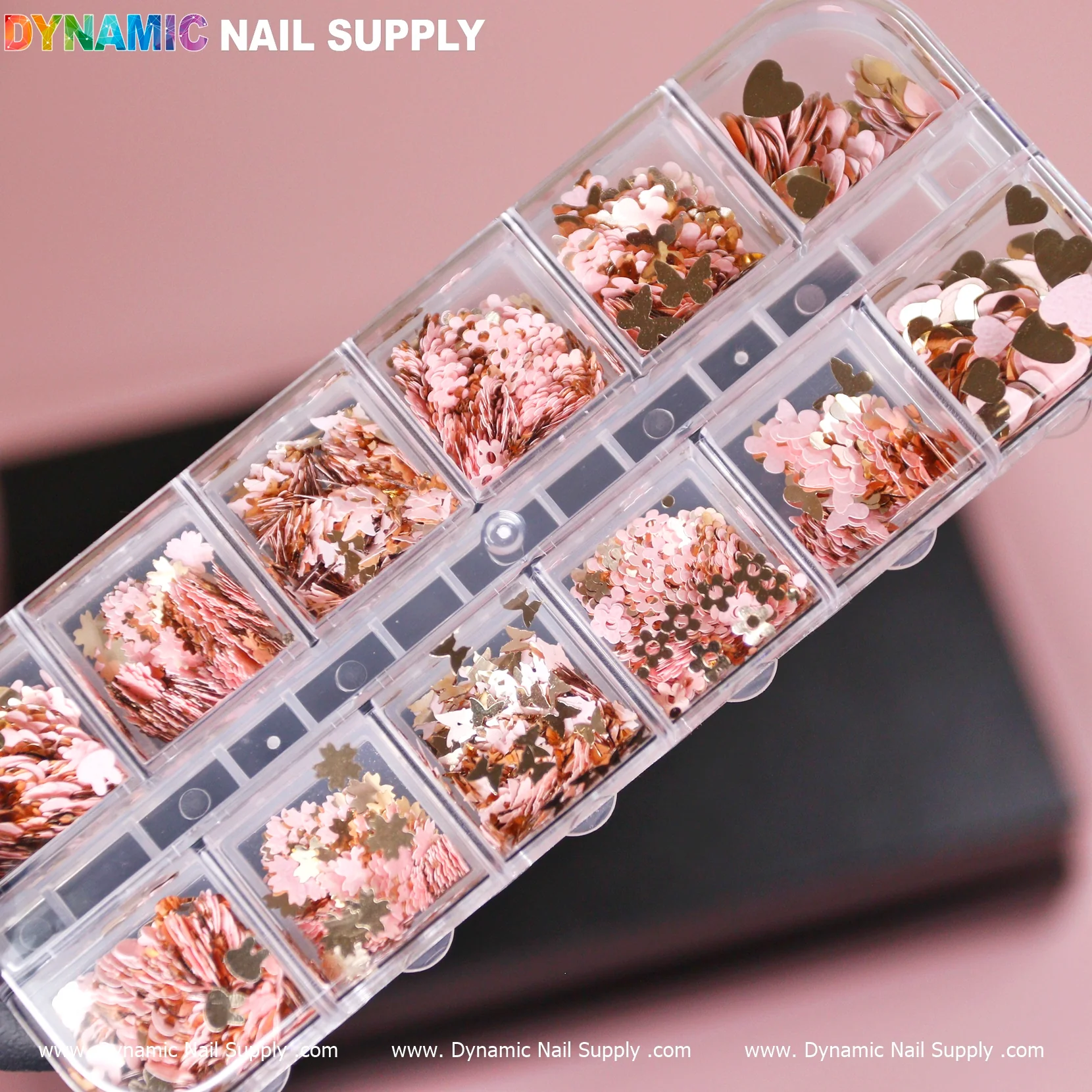 Pink Gold Mix-sizes Butterfly & Flower & Heart shape sequin glitter - Image 7
