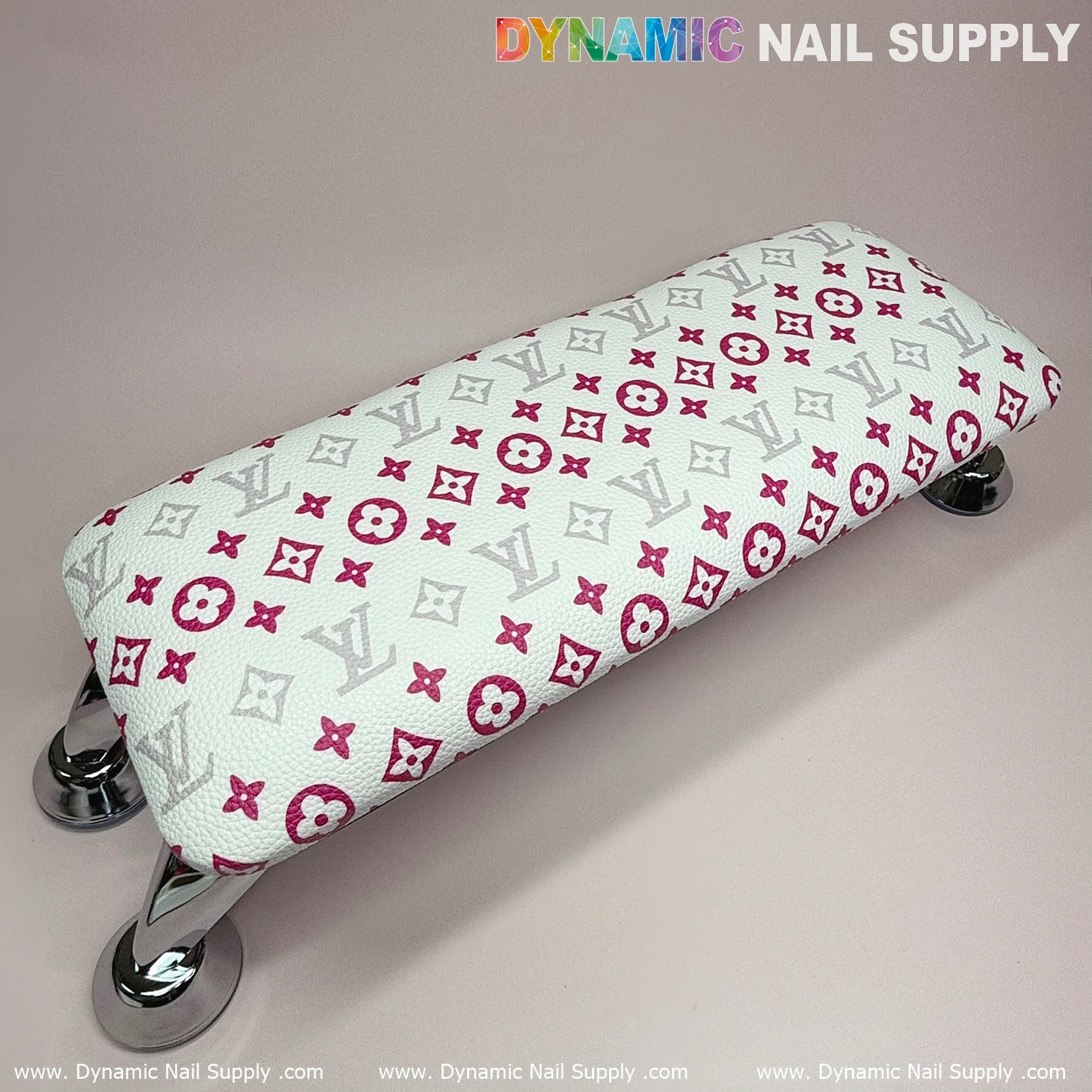 (White Pink LV Pattern) ArmRest with Leather Pillow Cushion for Manicure Nails Service (Reposabrazos Para Manicura) - Image 4