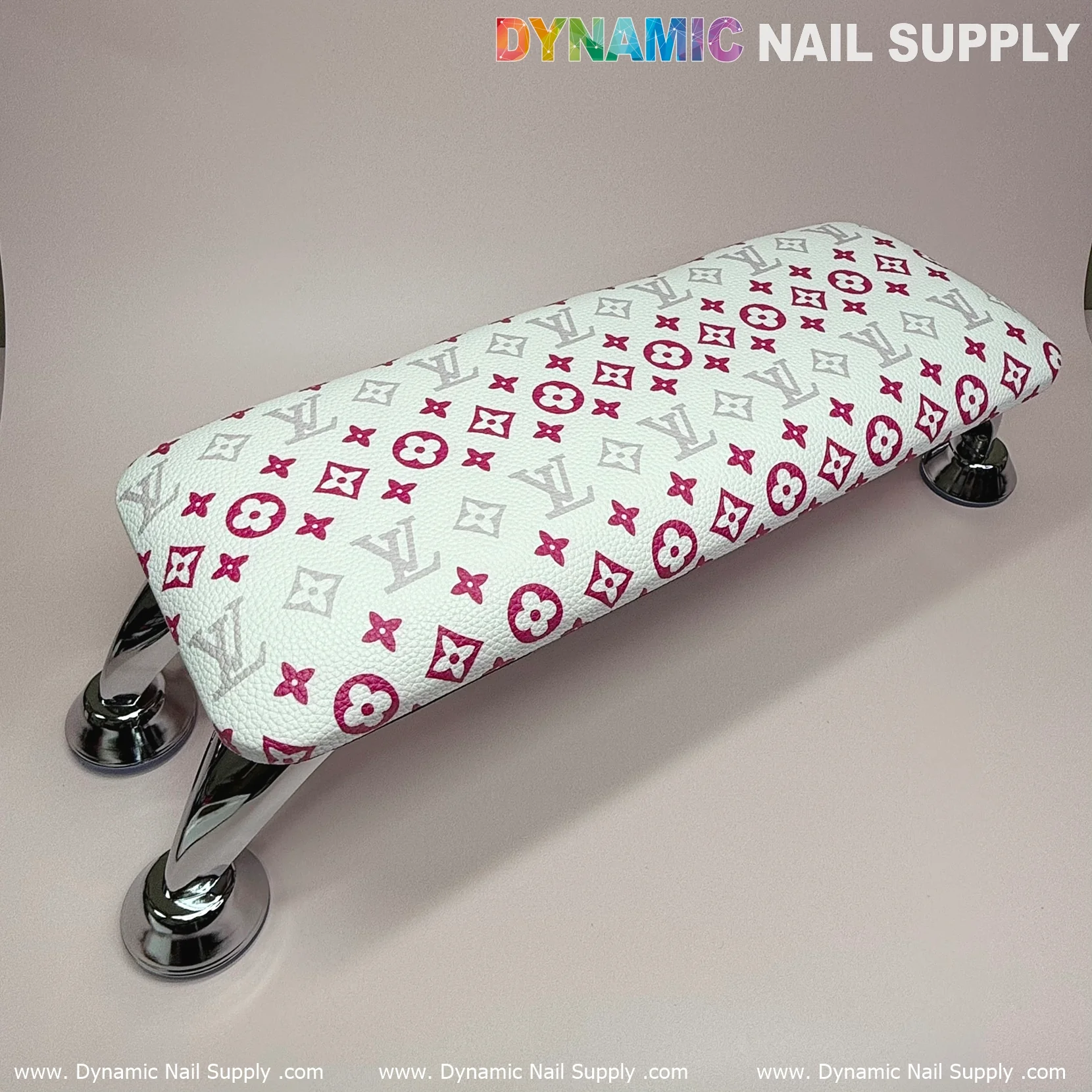 (White Pink LV Pattern) ArmRest with Leather Pillow Cushion for Manicure Nails Service (Reposabrazos Para Manicura) - Image 6