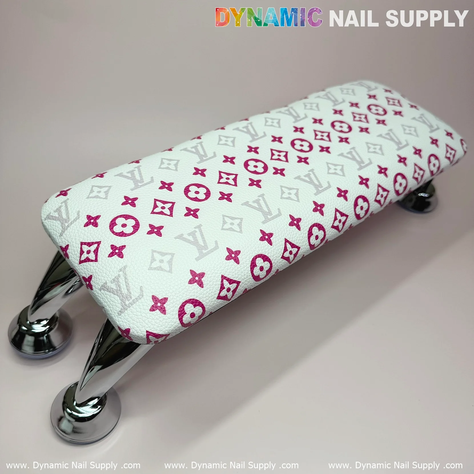 (White Pink LV Pattern) ArmRest with Leather Pillow Cushion for Manicure Nails Service (Reposabrazos Para Manicura) - Image 7